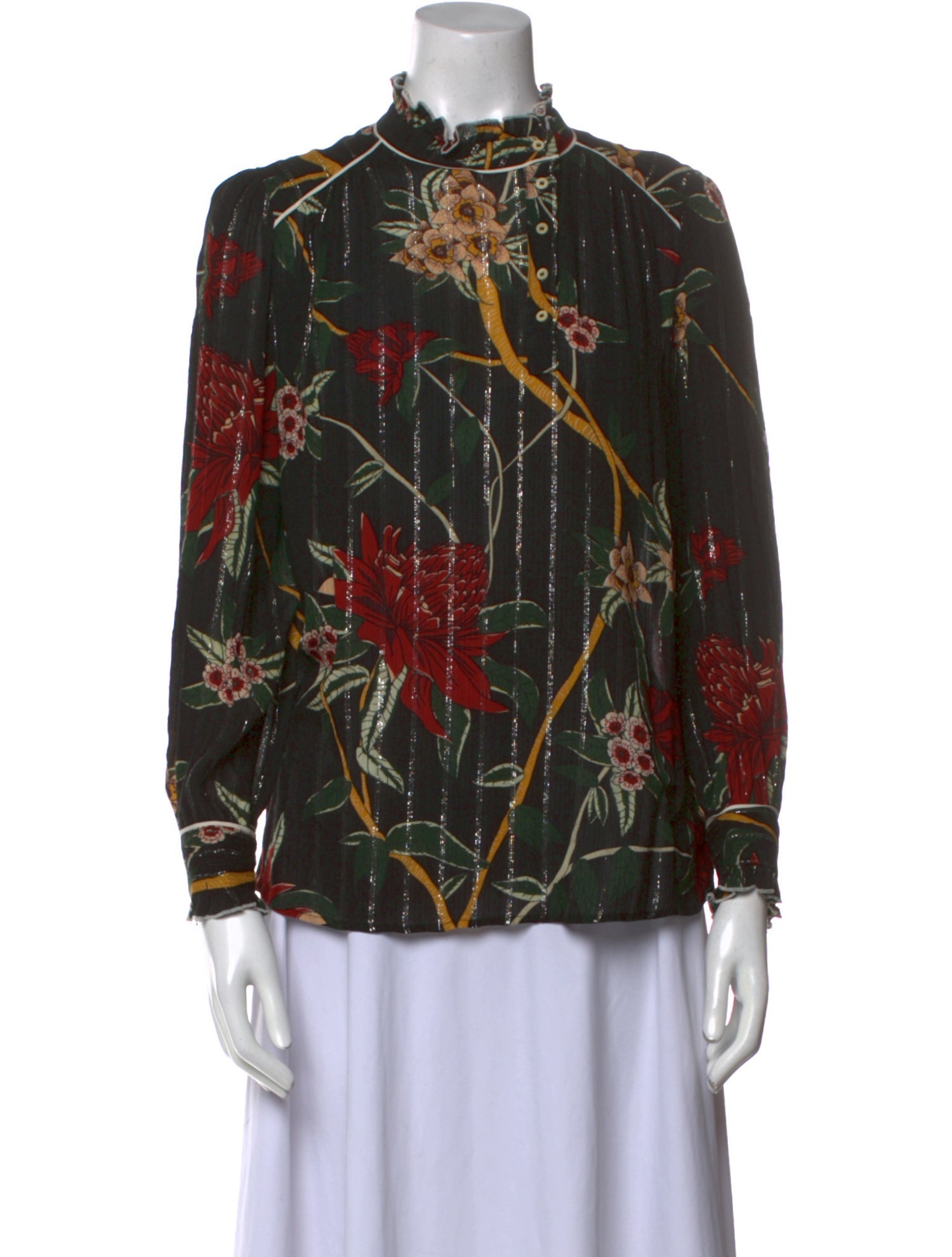 BA&SH Floral Print Mock Neck Blouse