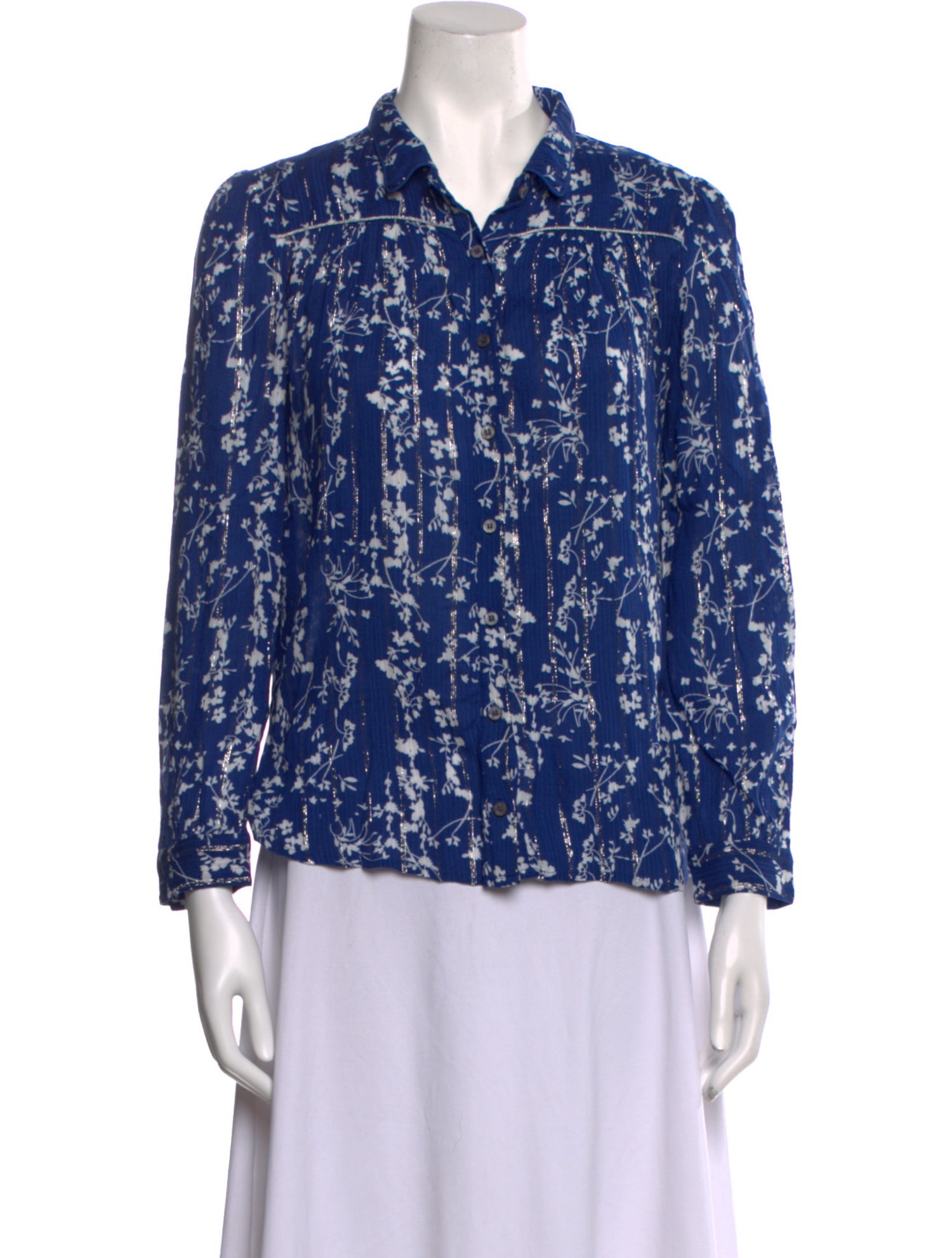BA&SH Floral Print Long Sleeve Button-Up Top