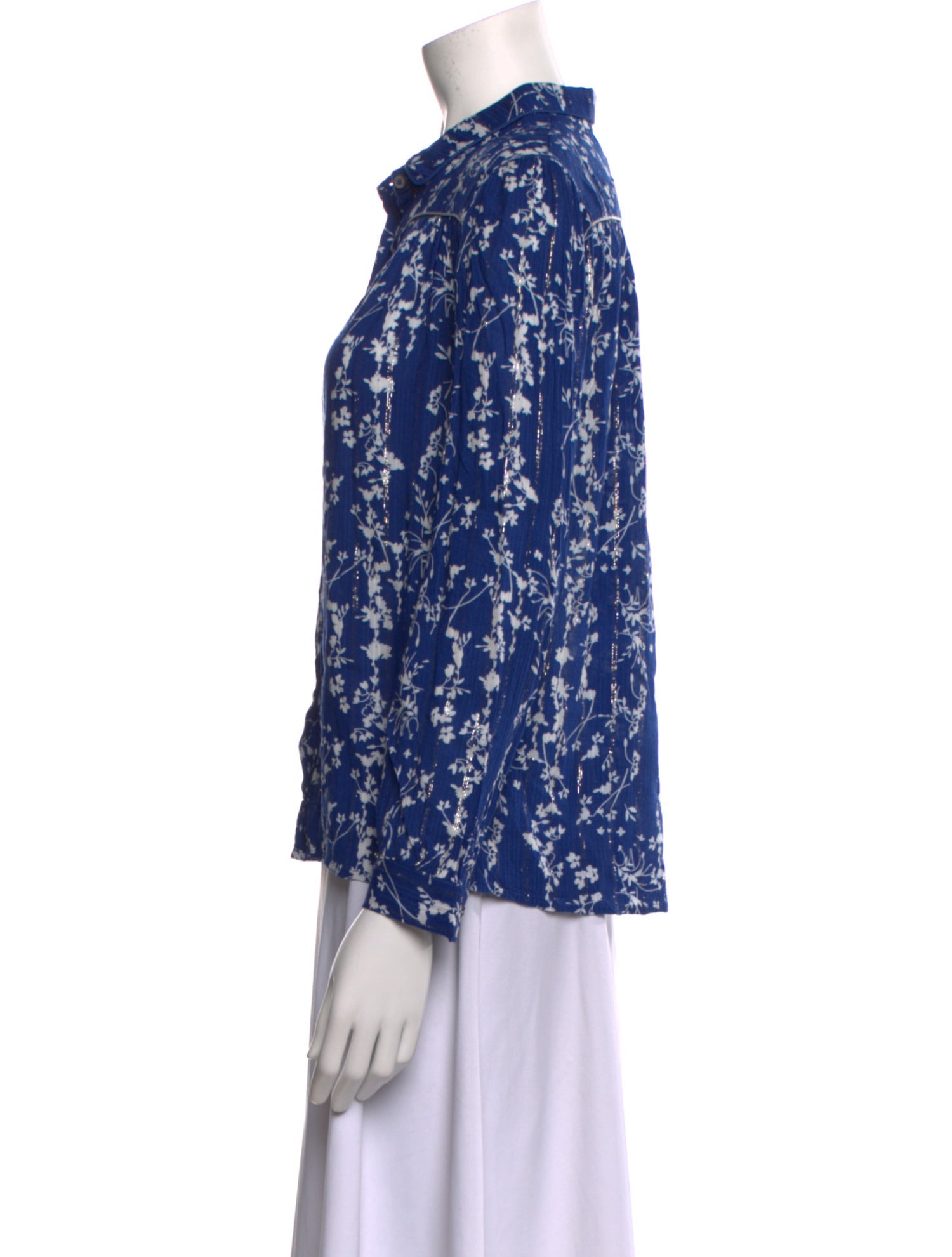 BA&SH Floral Print Long Sleeve Button-Up Top