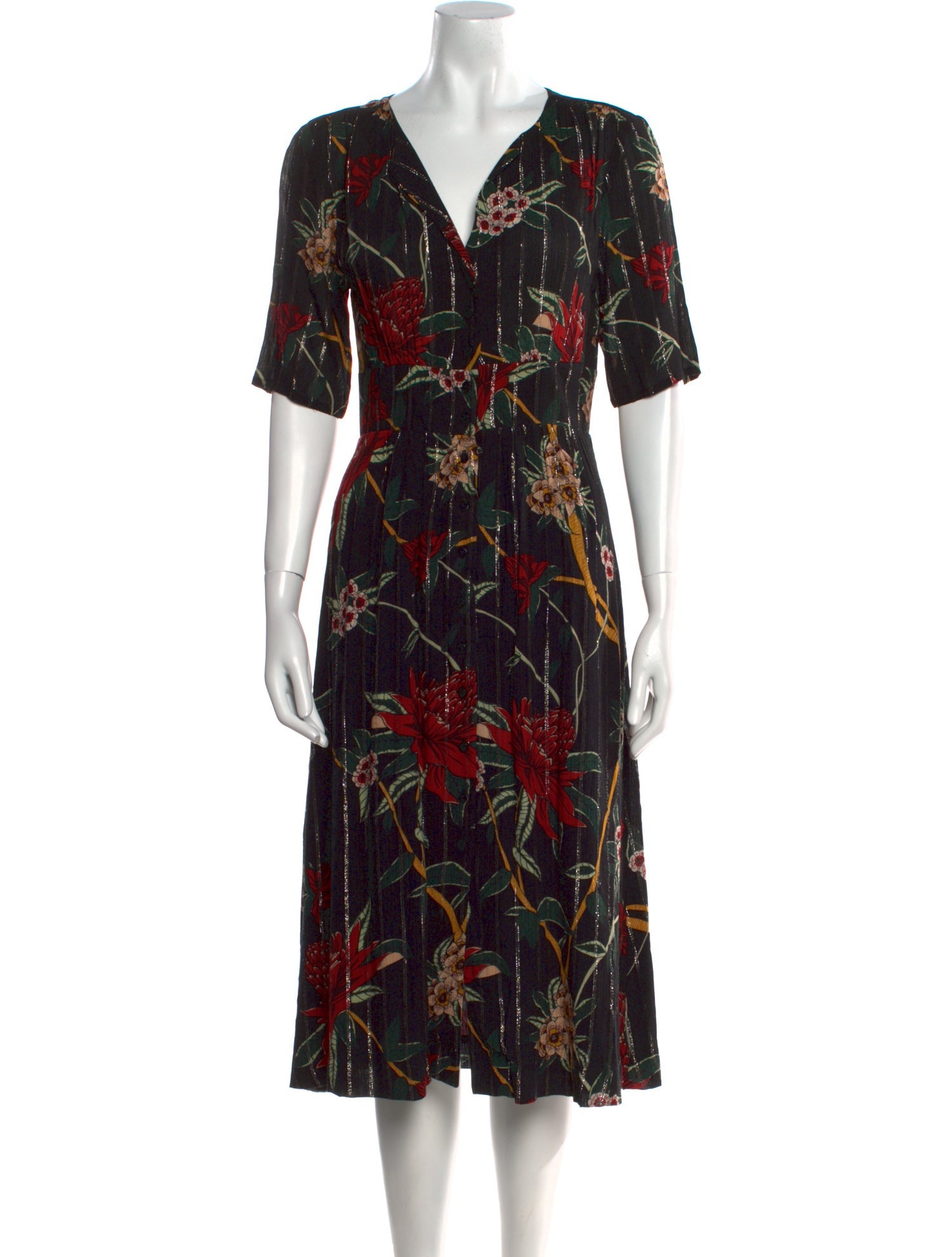 BA&SH Floral Print Midi Length Dress