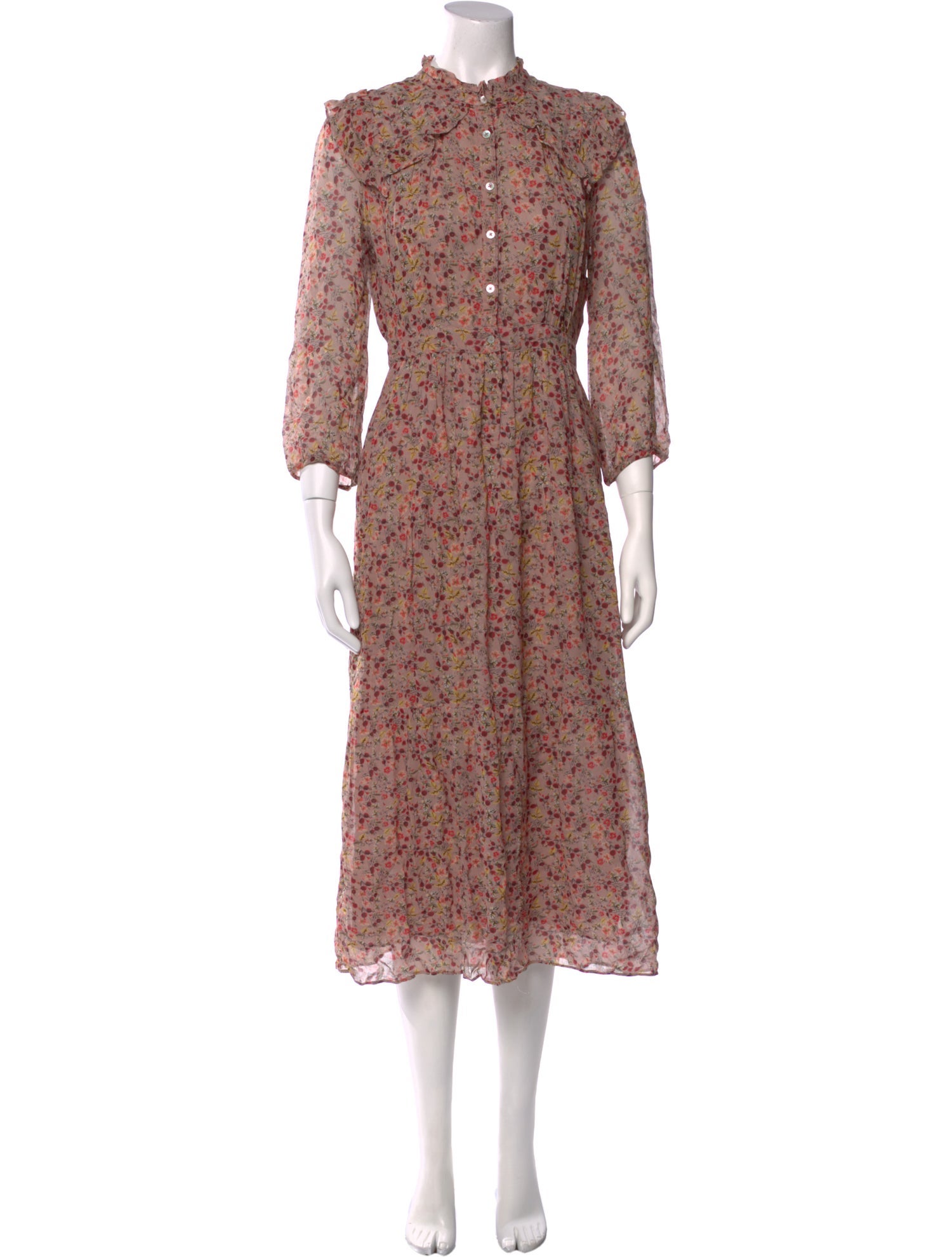 BA&SH Floral Print Midi Length Dress