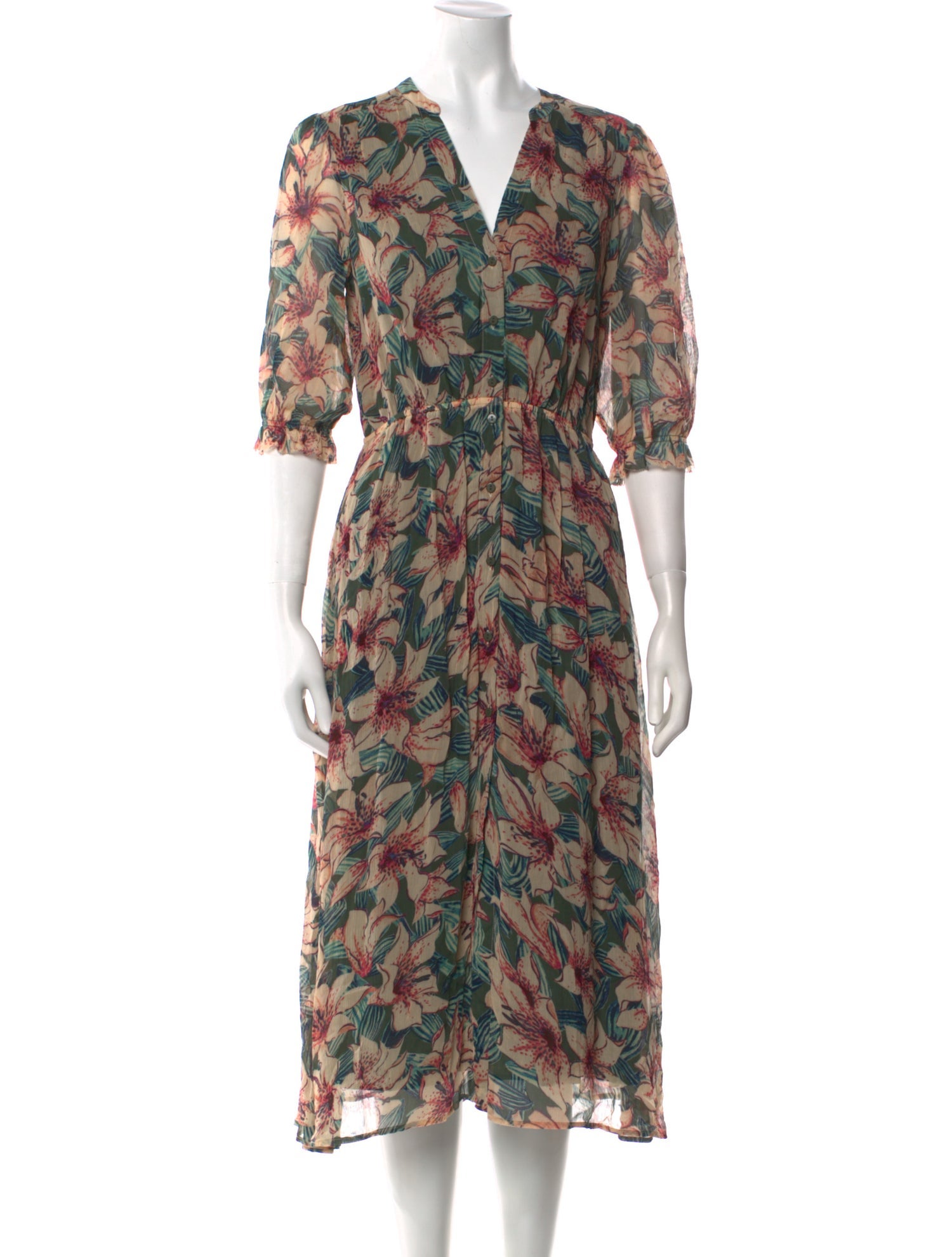 BA&SH Floral Print Midi Length Dress