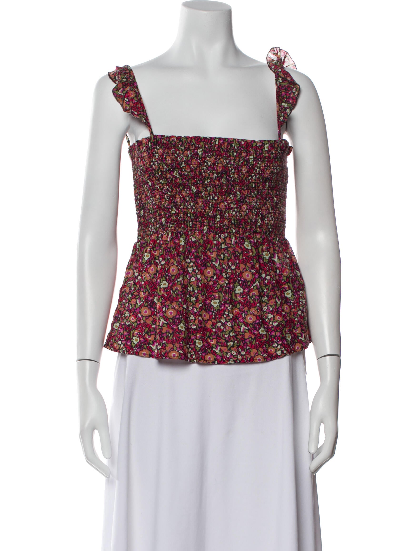 BA&SH Floral Print Square Neckline Blouse