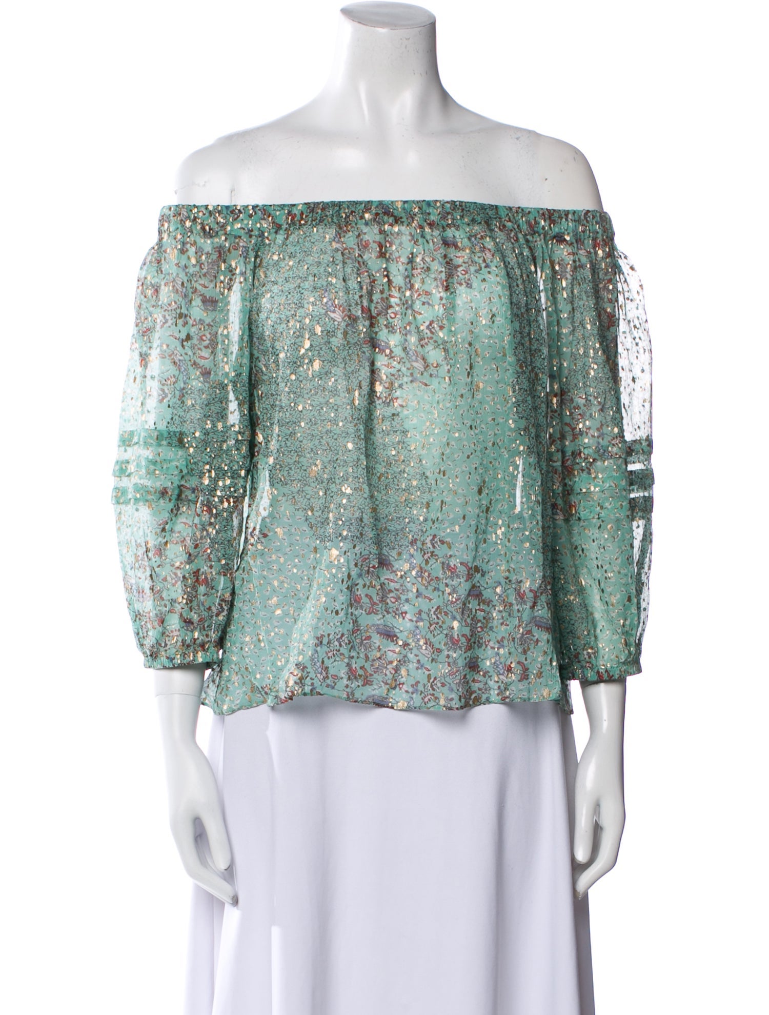 BA&SH Floral Print Off-The-Shoulder Blouse