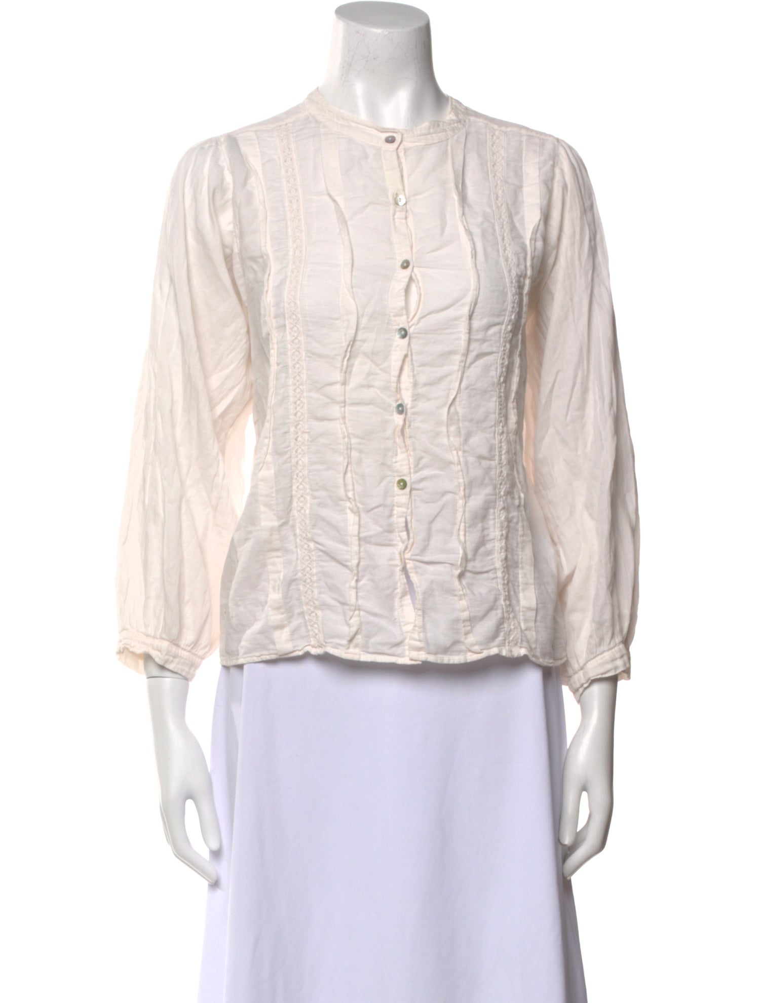 BA&SH Mock Neck Three-Quarter Sleeve Button-Up Top