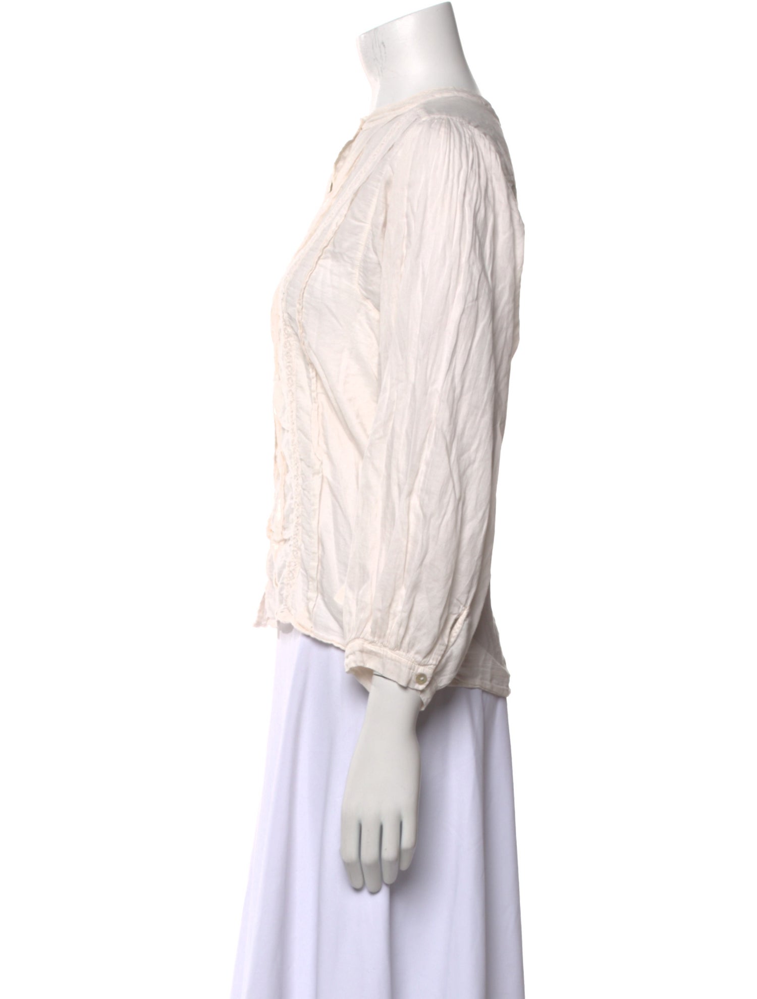 BA&SH Mock Neck Three-Quarter Sleeve Button-Up Top