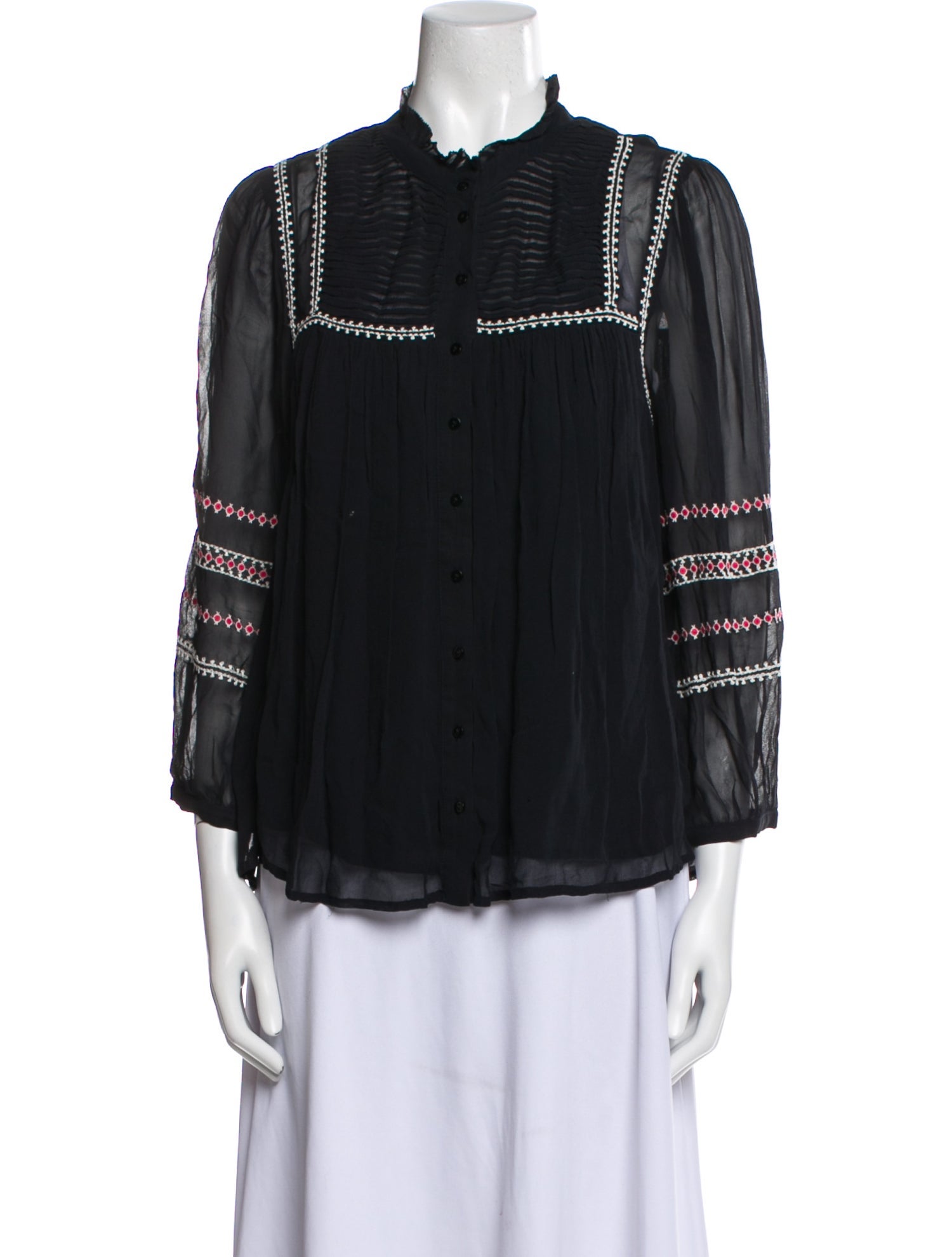 BA&SH Graphic Print Three-Quarter Sleeve Button-Up Top