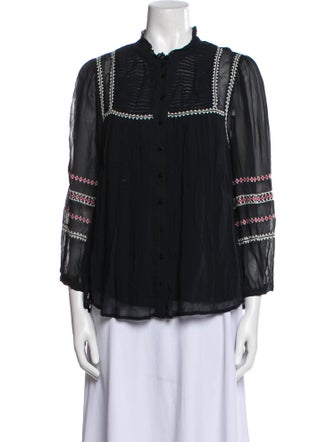 BA&SH Graphic Print Three-Quarter Sleeve Button-Up Top