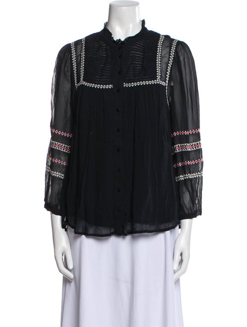 BA&SH Graphic Print Three-Quarter Sleeve Button-Up Top