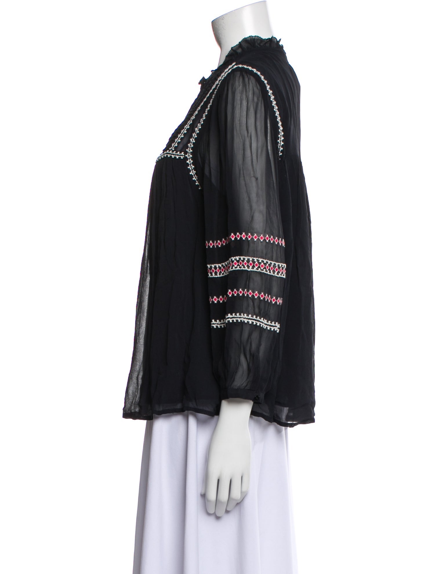 BA&SH Graphic Print Three-Quarter Sleeve Button-Up Top