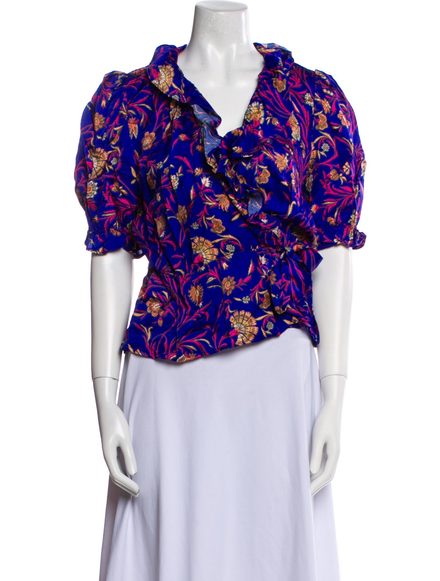 BA&SH Floral Print Short Sleeve Blouse