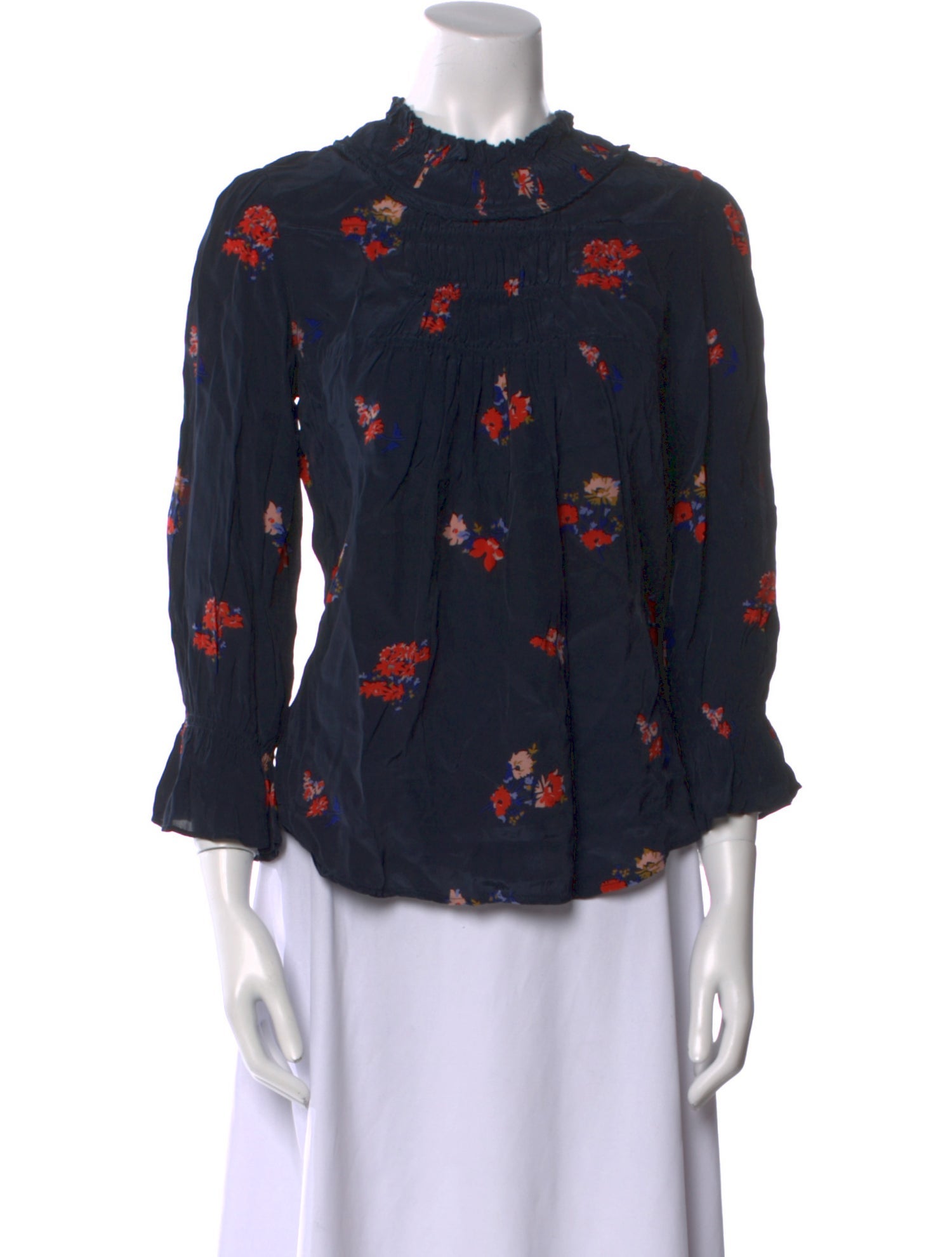 BA&SH Floral Print Mock Neck Blouse