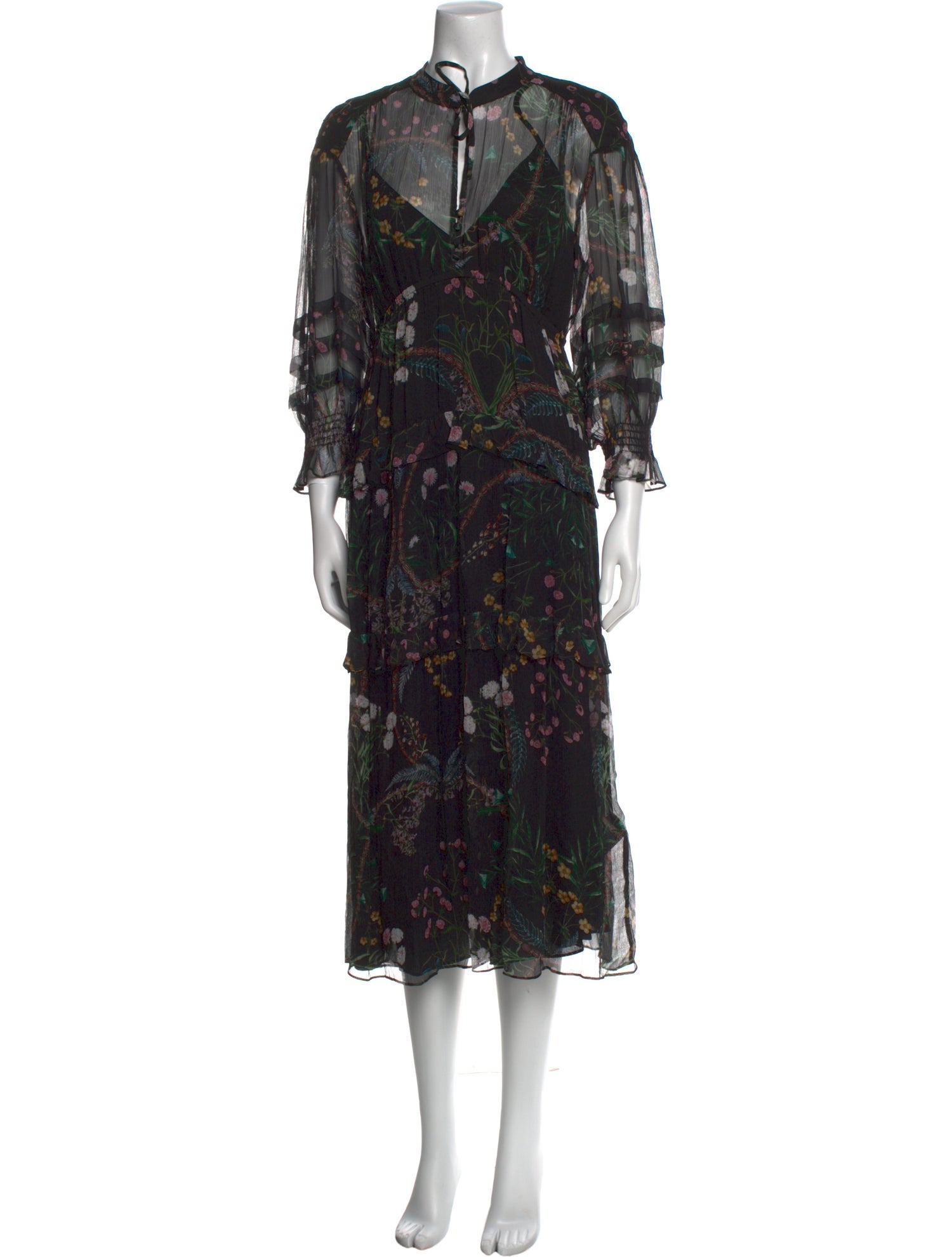 BA&SH Floral Print Midi Length Dress