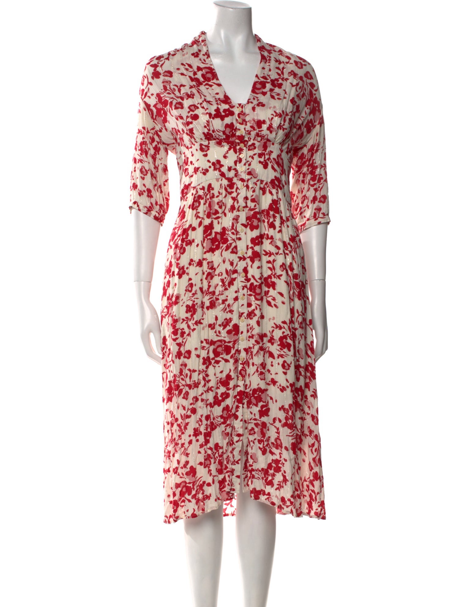 BA&SH Floral Print Midi Length Dress