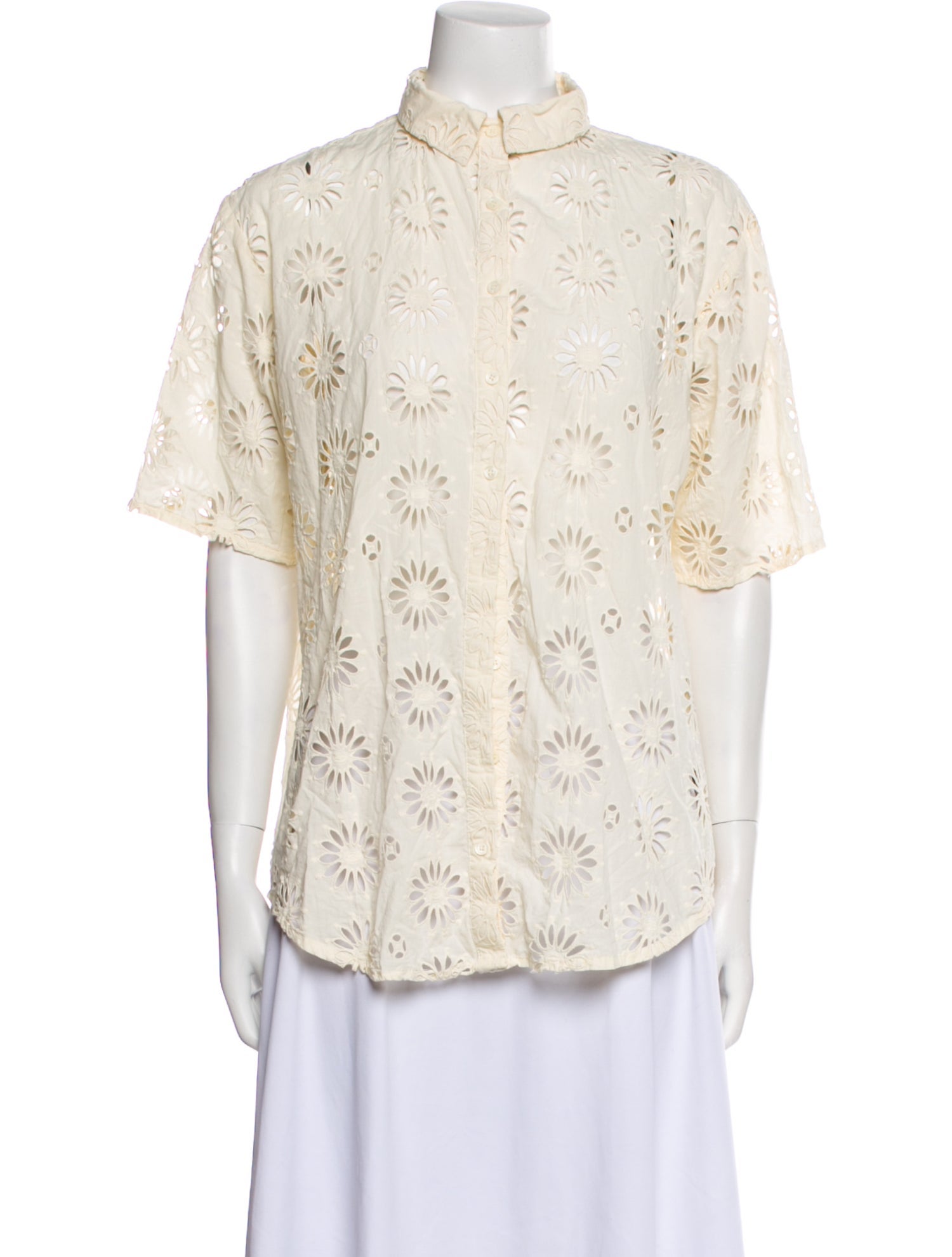 BA&SH Mock Neck Short Sleeve Button-Up Top