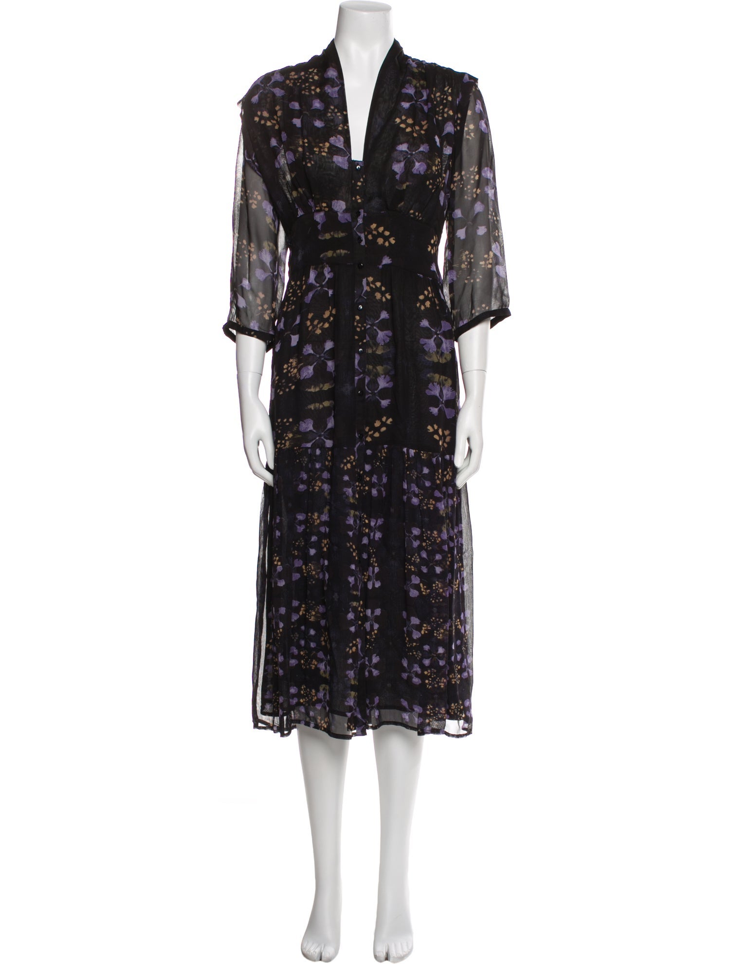 BA&SH Floral Print Midi Length Dress