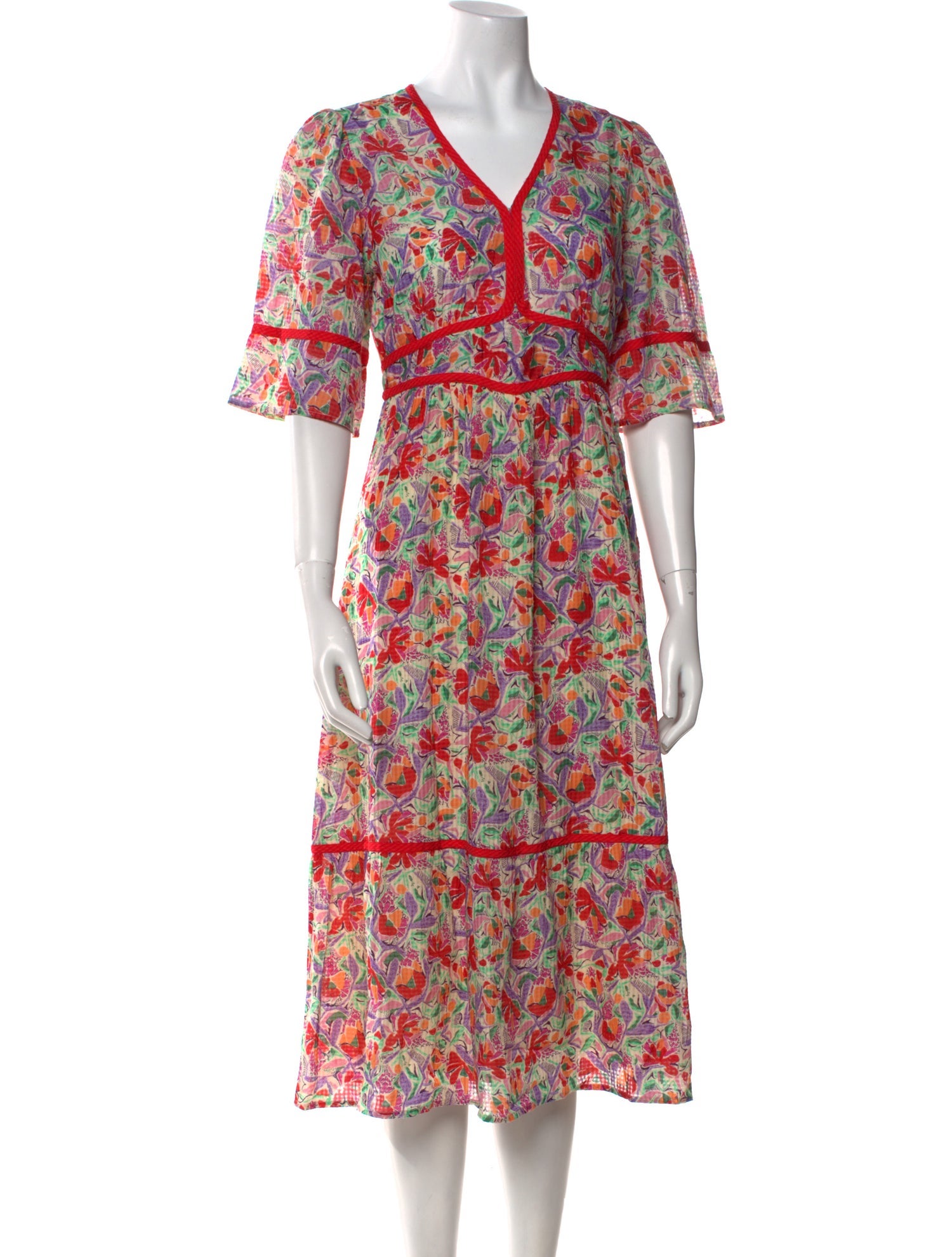 BA&SH Floral Print Midi Length Dress