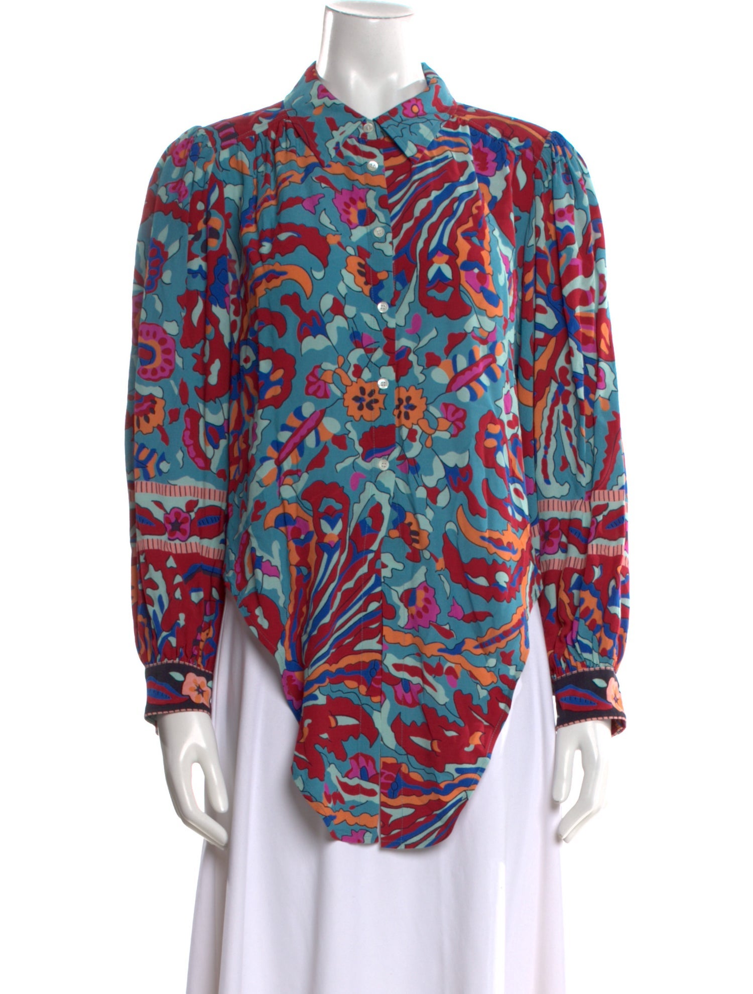 BA&SH Printed Long Sleeve Button-Up Top