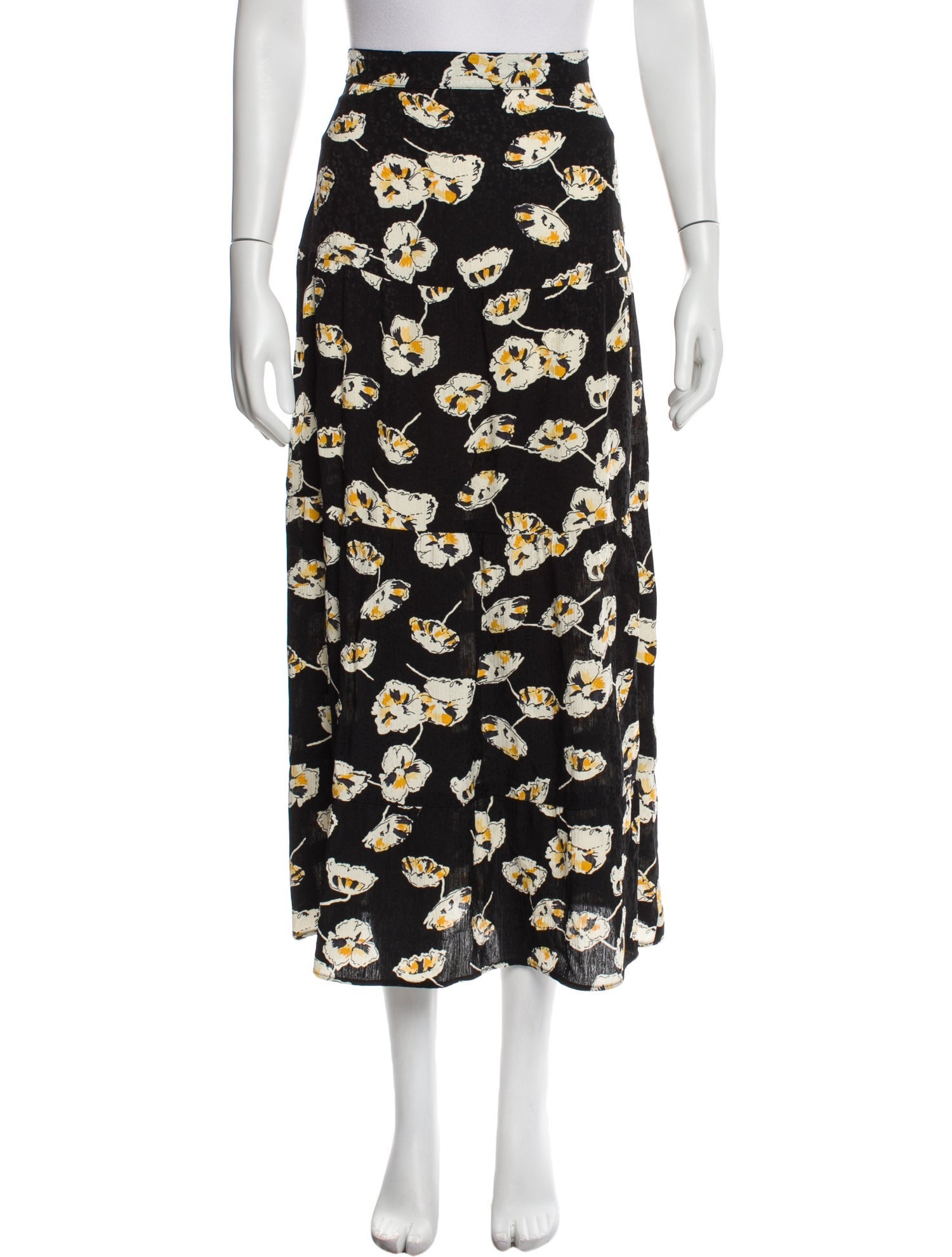 BA&SH Floral Print Midi Length Skirt