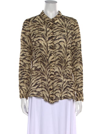BA&SH Animal Print Long Sleeve Button-Up Top