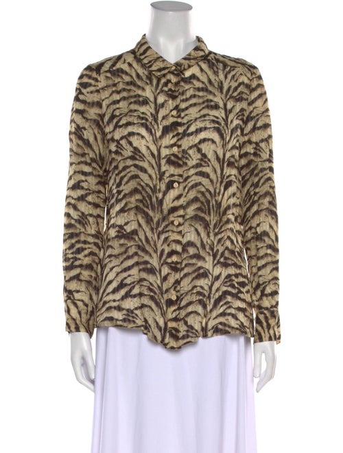 BA&SH Animal Print Long Sleeve Button-Up Top