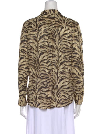 BA&SH Animal Print Long Sleeve Button-Up Top