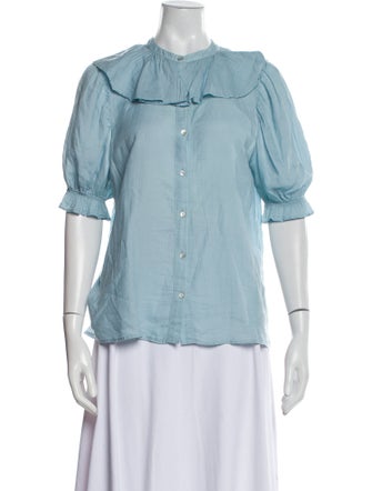 BA&SH Mock Neck Three-Quarter Sleeve Button-Up Top