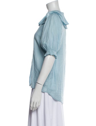 BA&SH Mock Neck Three-Quarter Sleeve Button-Up Top