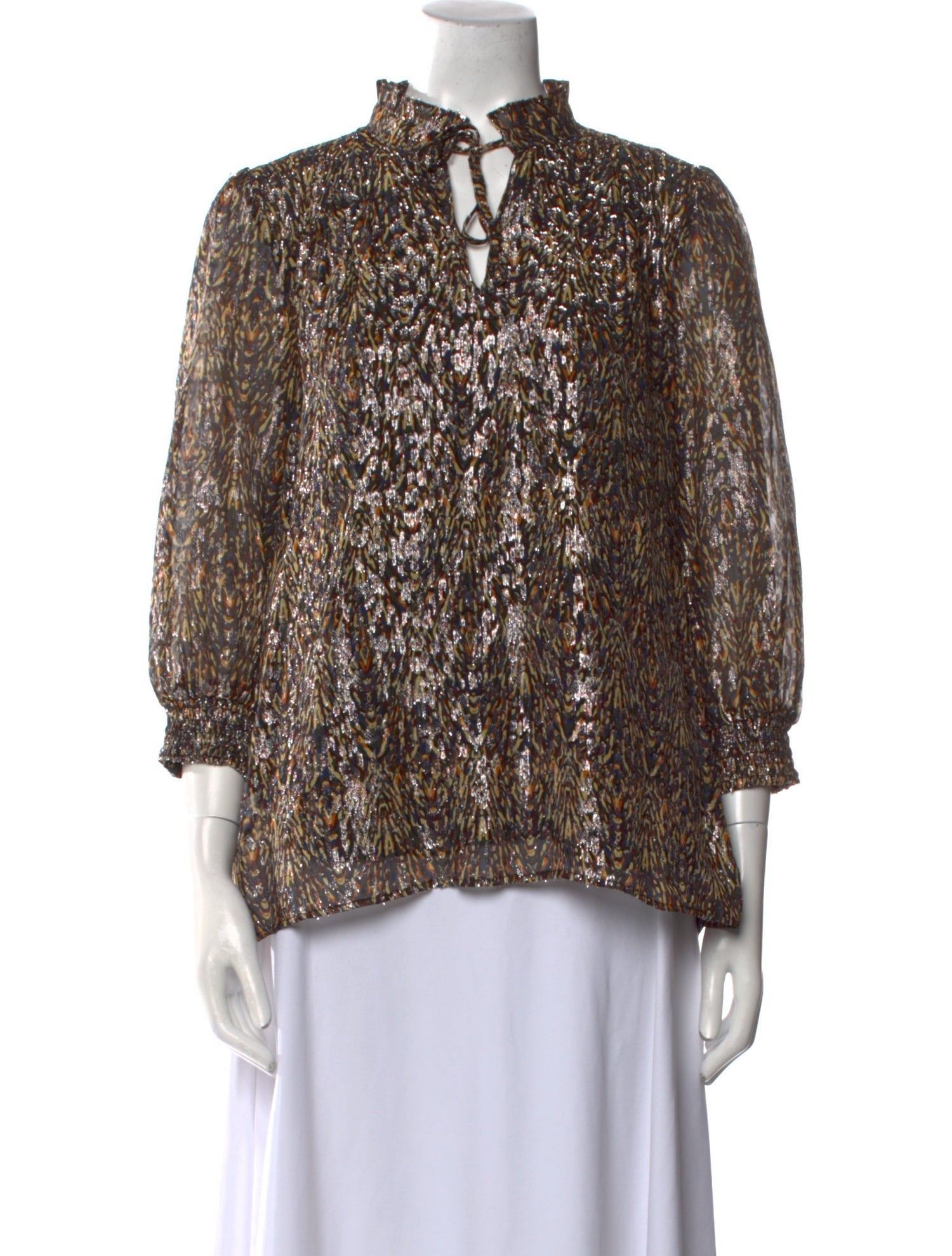 BA&SH Printed Tie Neck Blouse