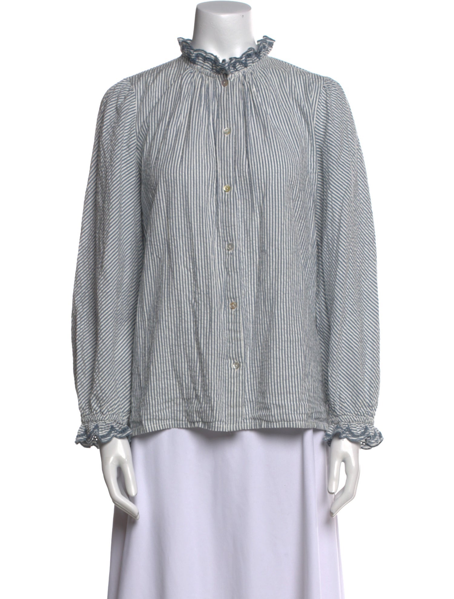 BA&SH Striped Mock Neck Button-Up Top