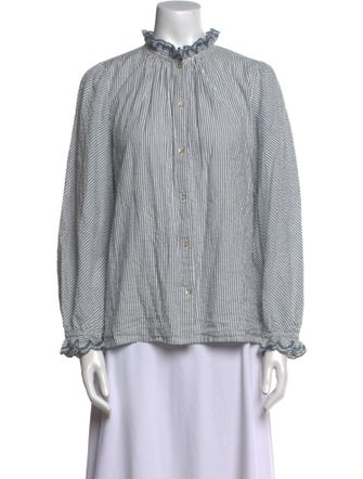 BA&SH Striped Mock Neck Button-Up Top