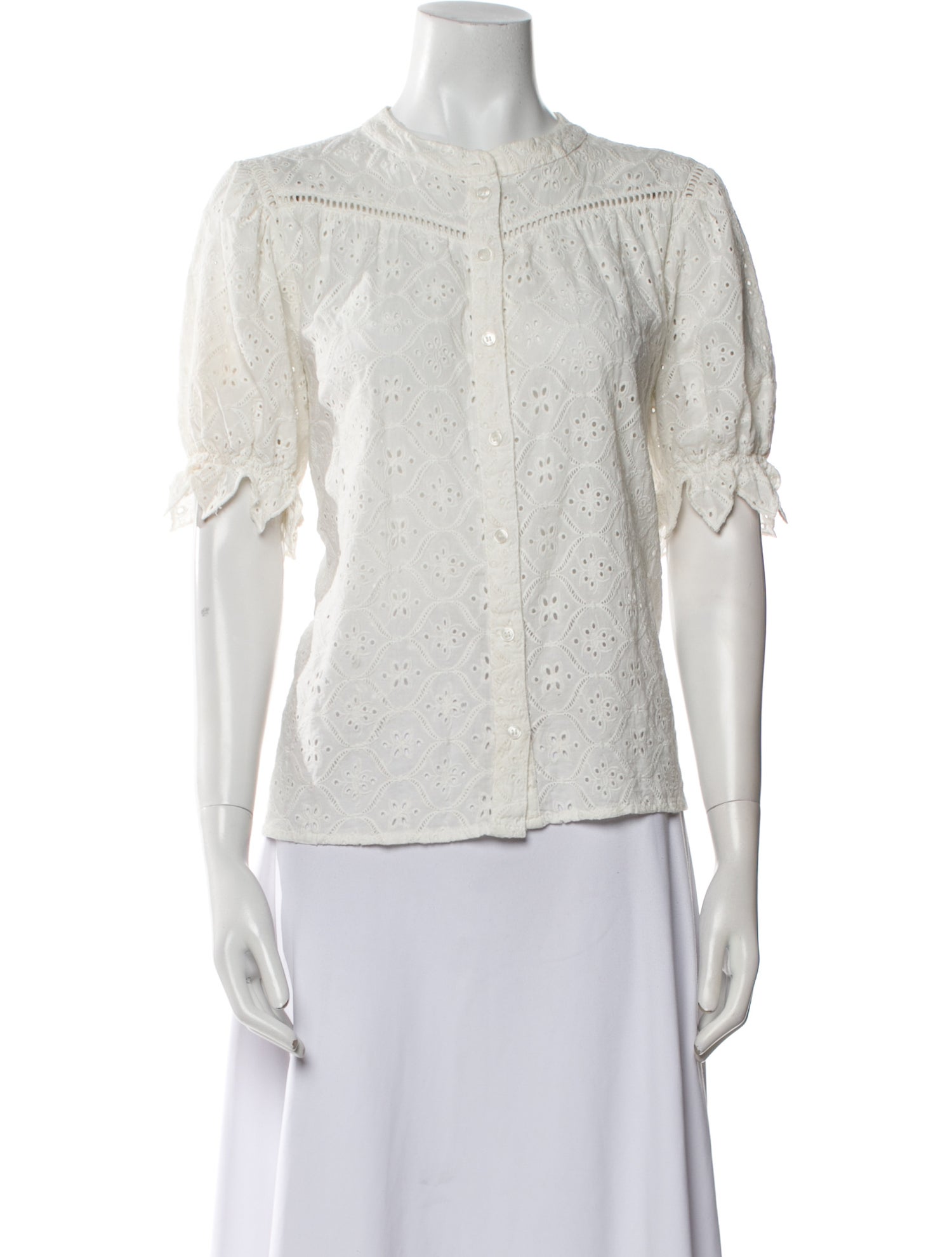 BA&SH Mock Neck Short Sleeve Button-Up Top