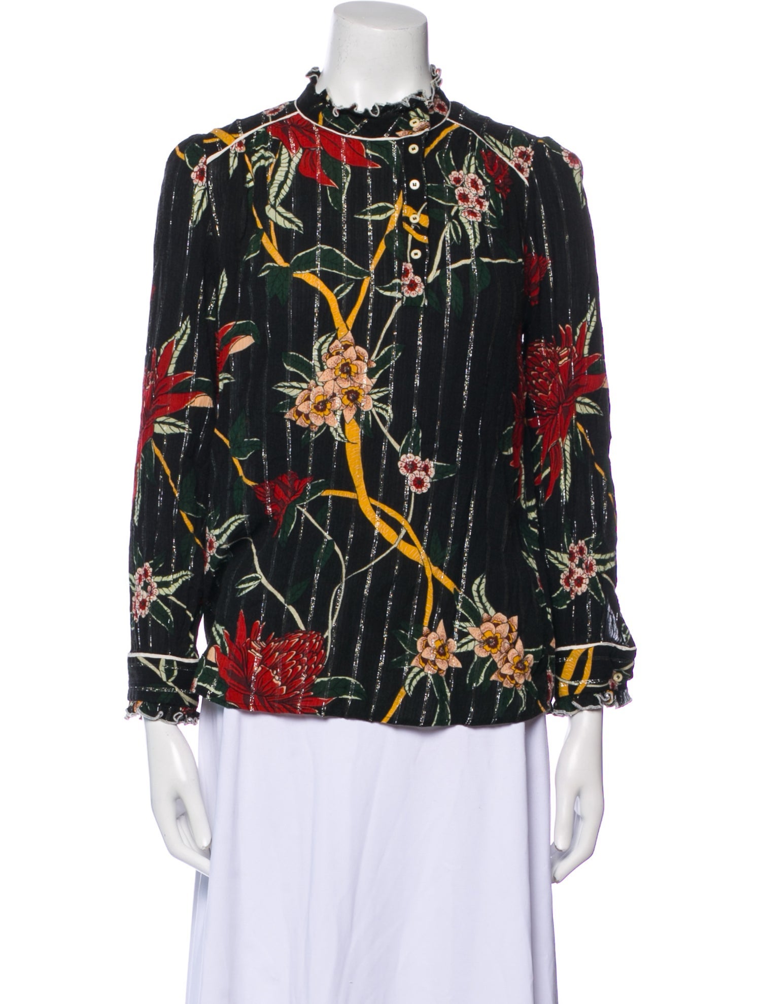 BA&SH Floral Print Mock Neck Blouse