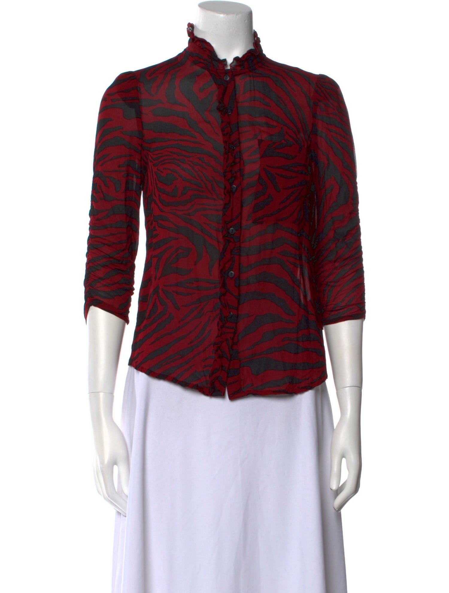 BA&SH Animal Print Mock Neck Button-Up Top