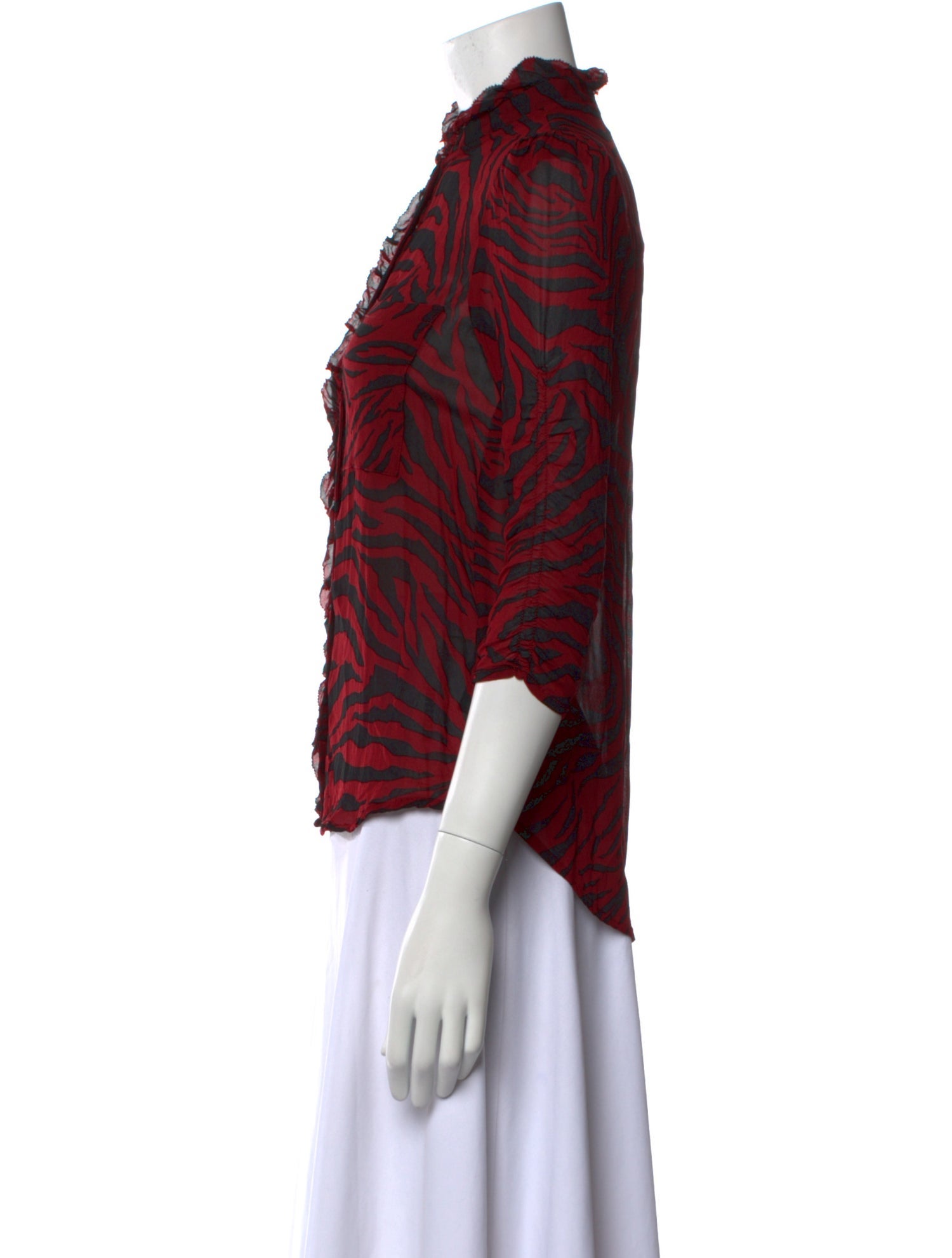 BA&SH Animal Print Mock Neck Button-Up Top