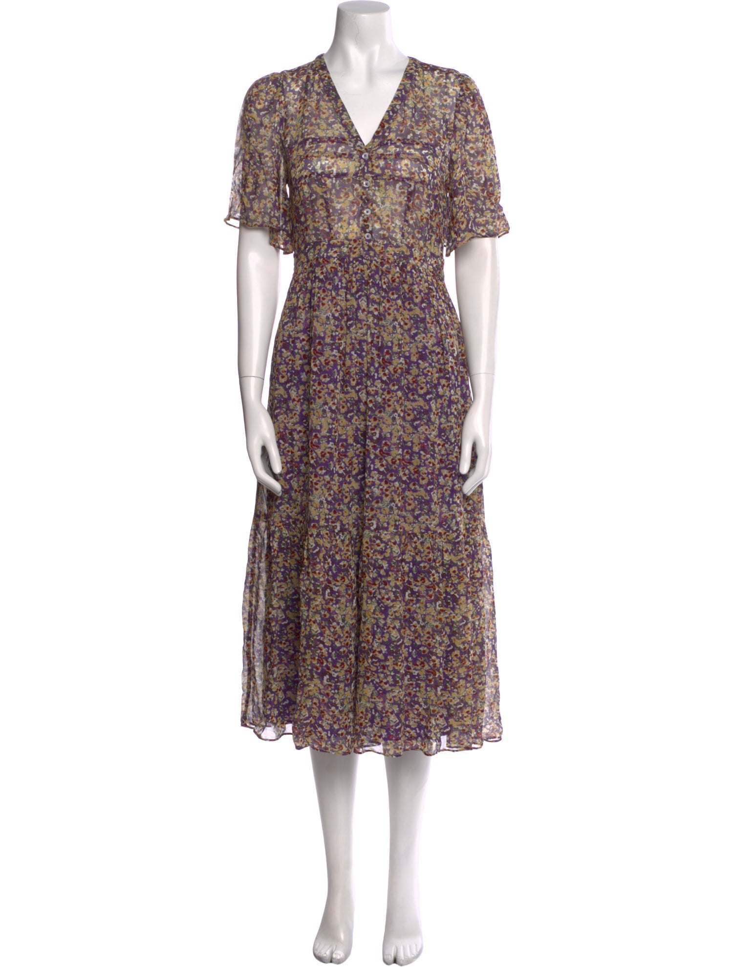 BA&SH Floral Print Midi Length Dress