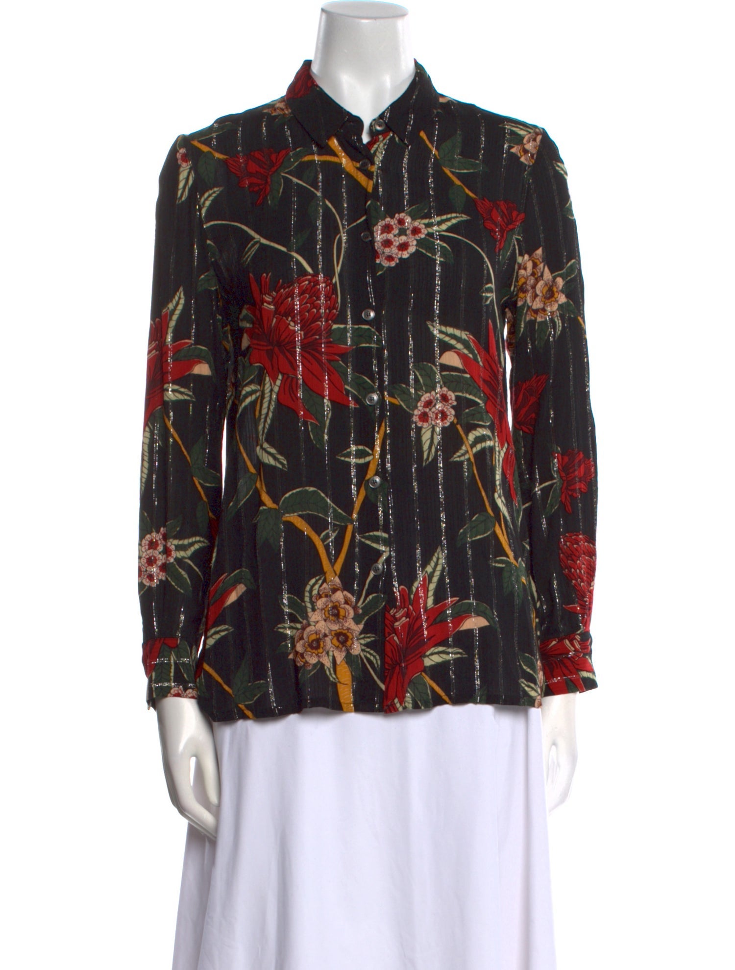 BA&SH Floral Print Long Sleeve Button-Up Top