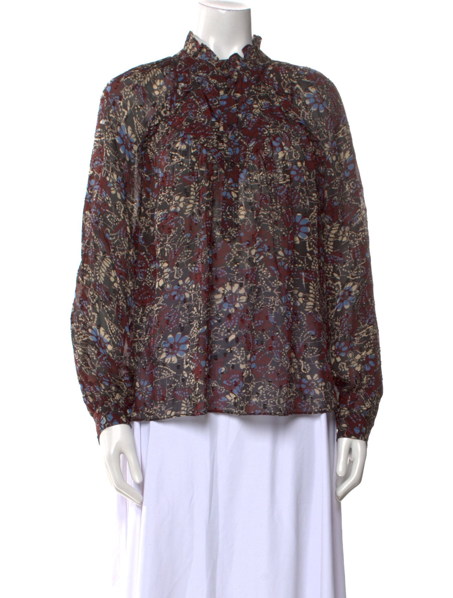 BA&SH Floral Print Mock Neck Blouse