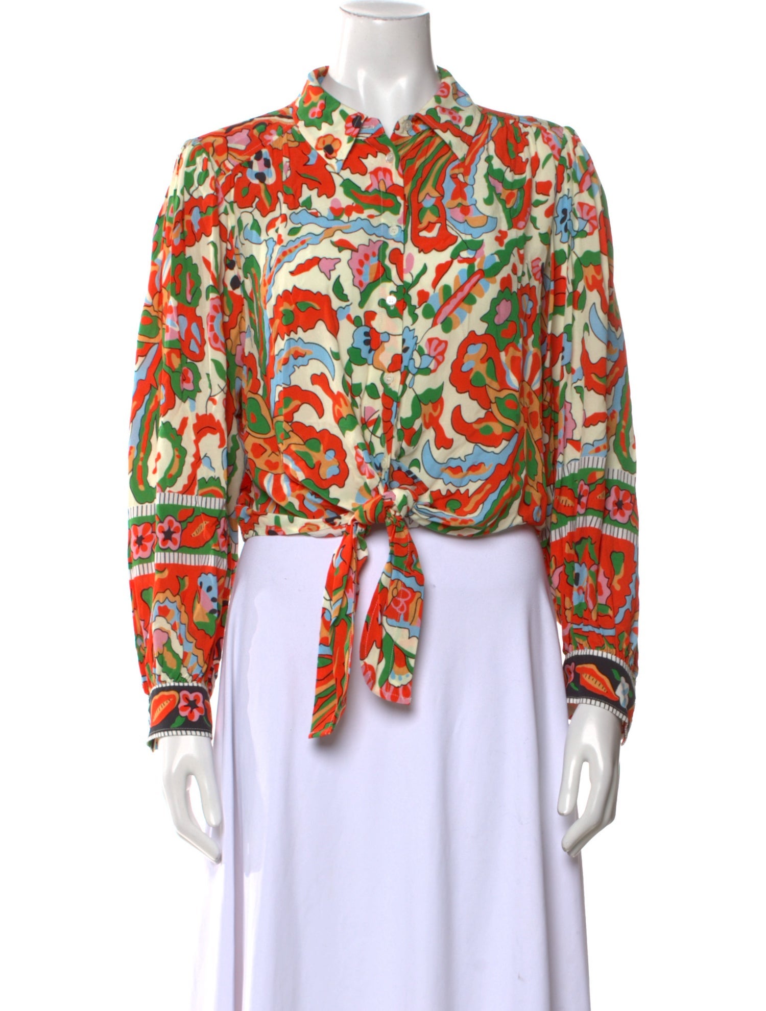 BA&SH Printed Long Sleeve Crop Top