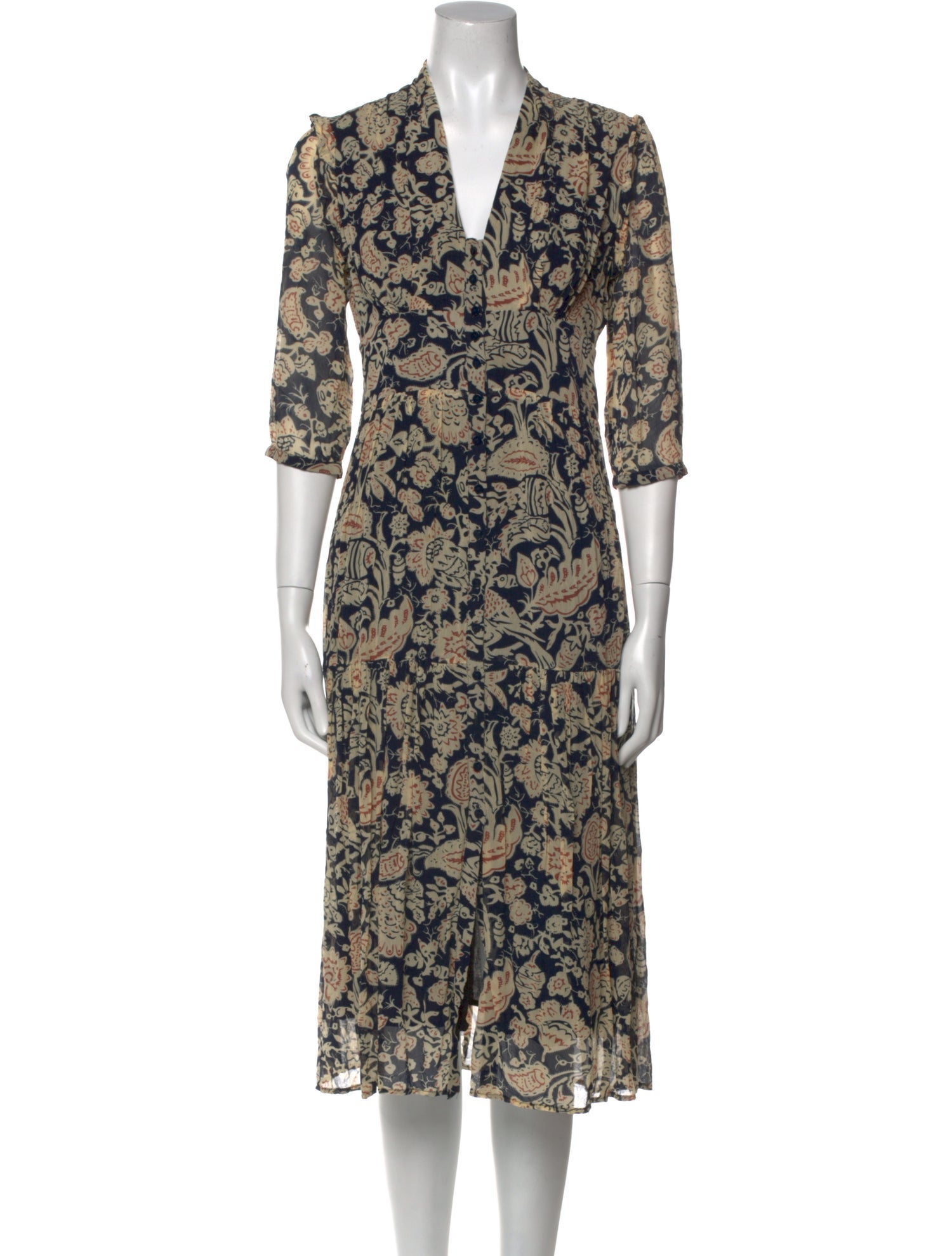 BA&SH Floral Print Midi Length Dress