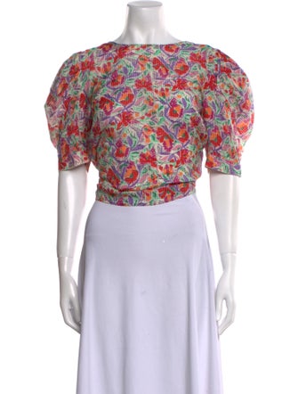 BA&SH Floral Print Crew Neck Crop Top