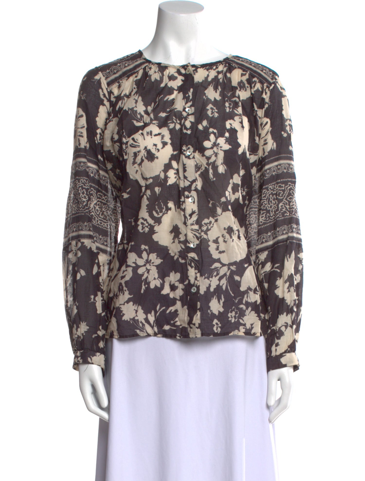 BA&SH Floral Print Bateau Neckline Blouse