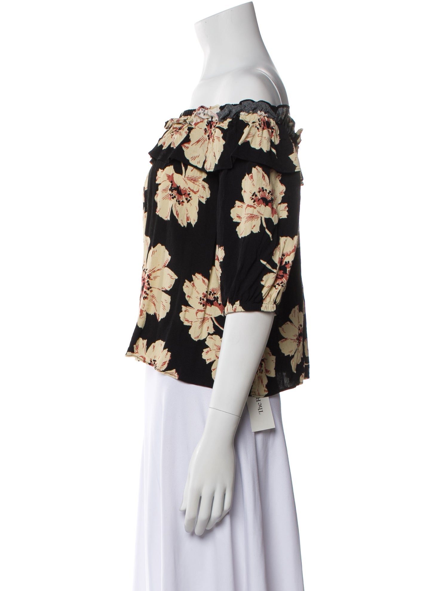 BA&SH Floral Print Off-The-Shoulder Crop Top