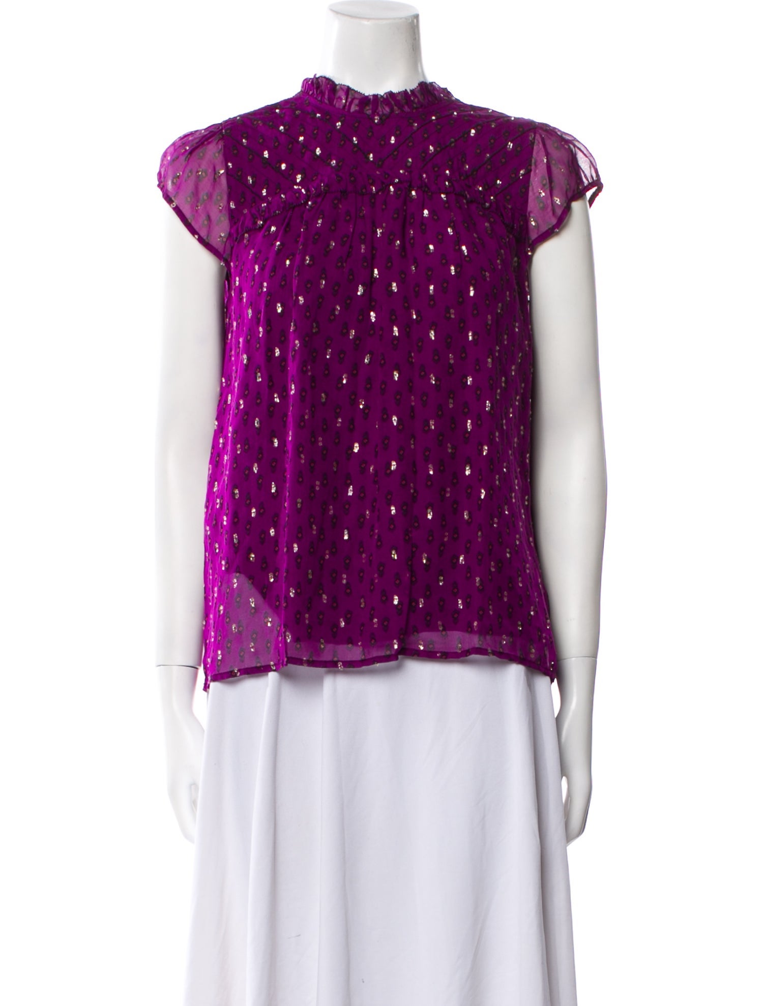 BA&SH Polka Dot Print Mock Neck Blouse