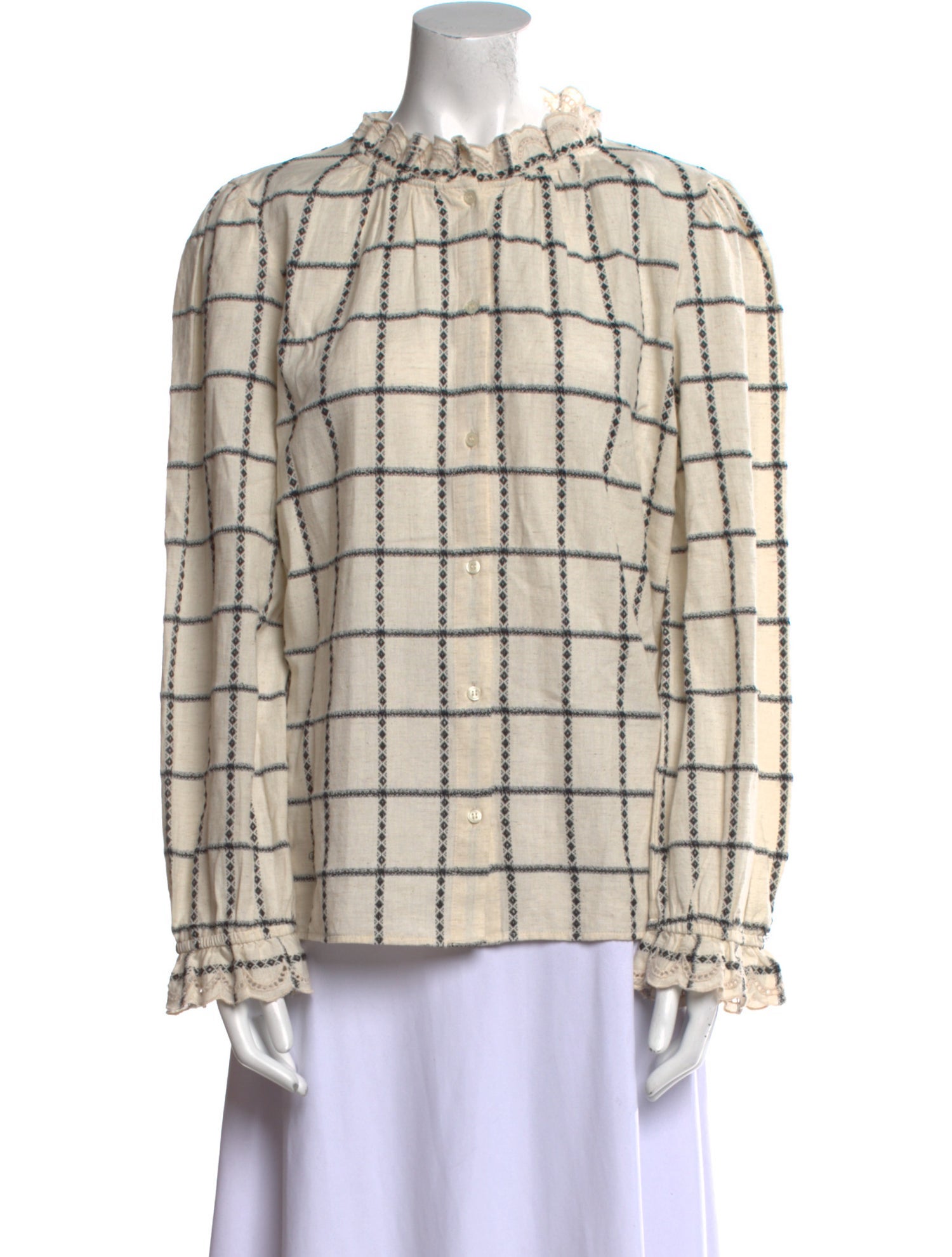 BA&SH Plaid Print Mock Neck Blouse