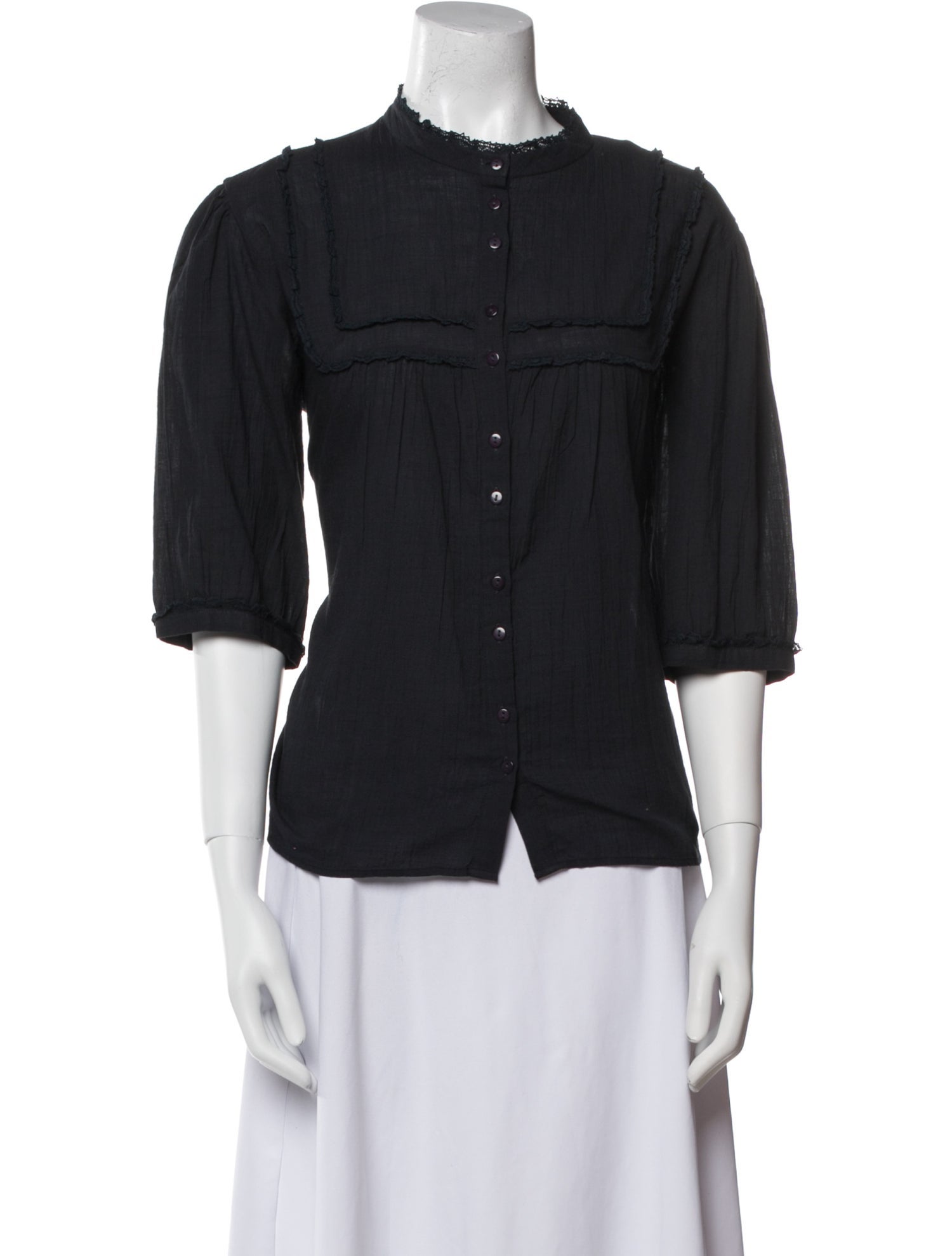 BA&SH Mock Neck Three-Quarter Sleeve Button-Up Top