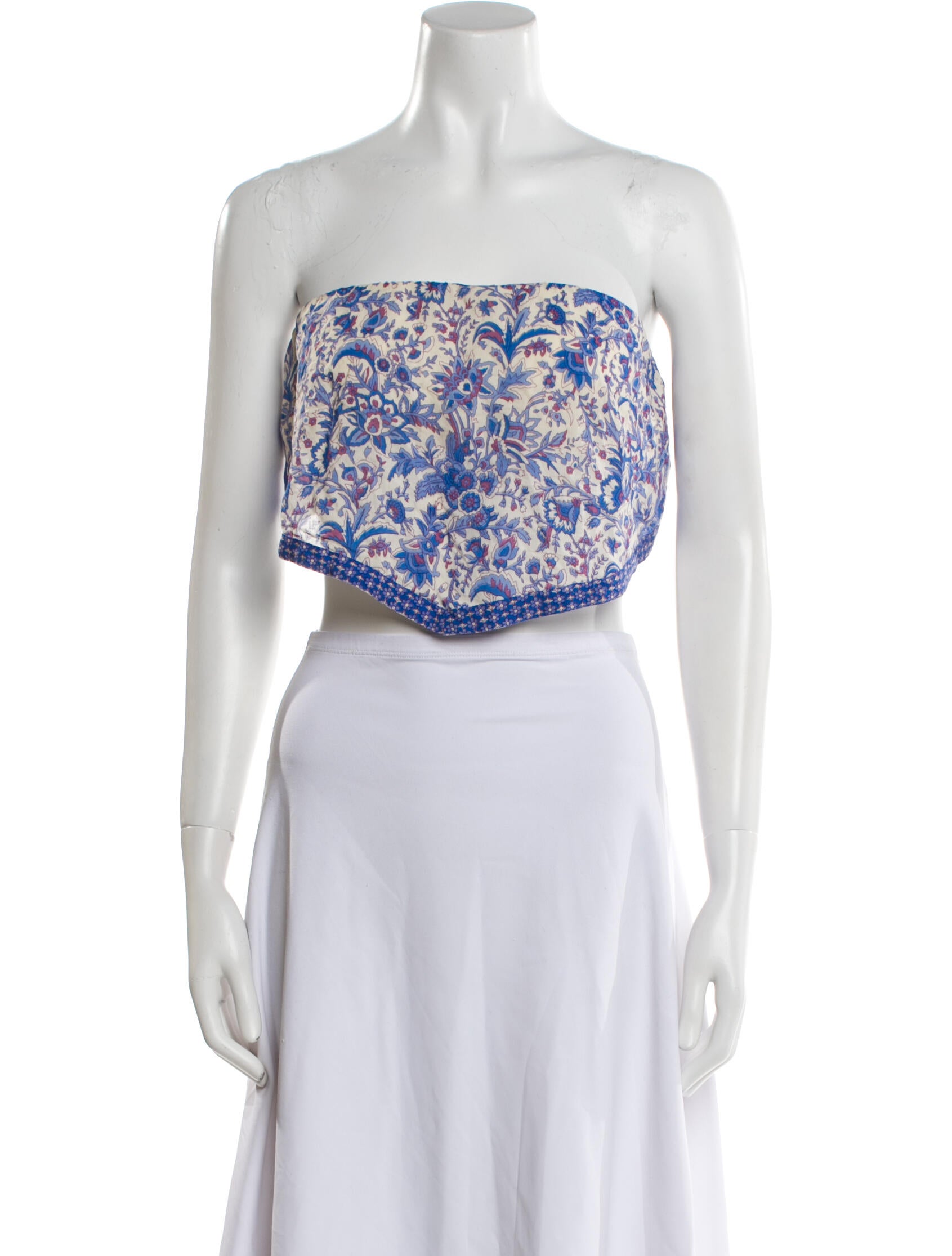 BA&SH Floral Print Strapless Crop Top