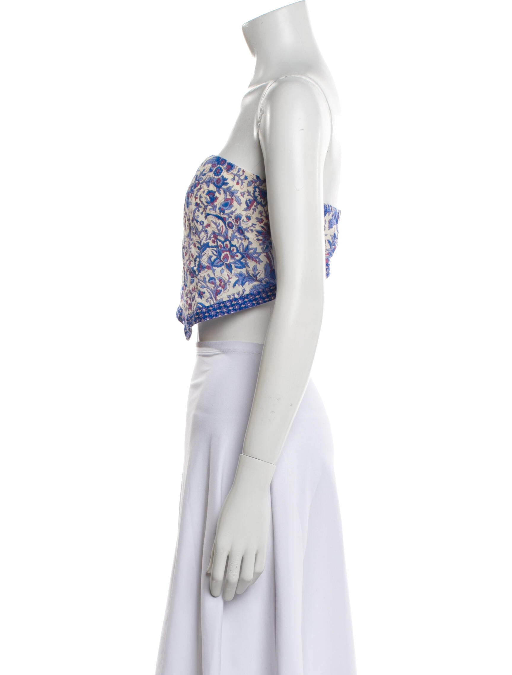 BA&SH Floral Print Strapless Crop Top