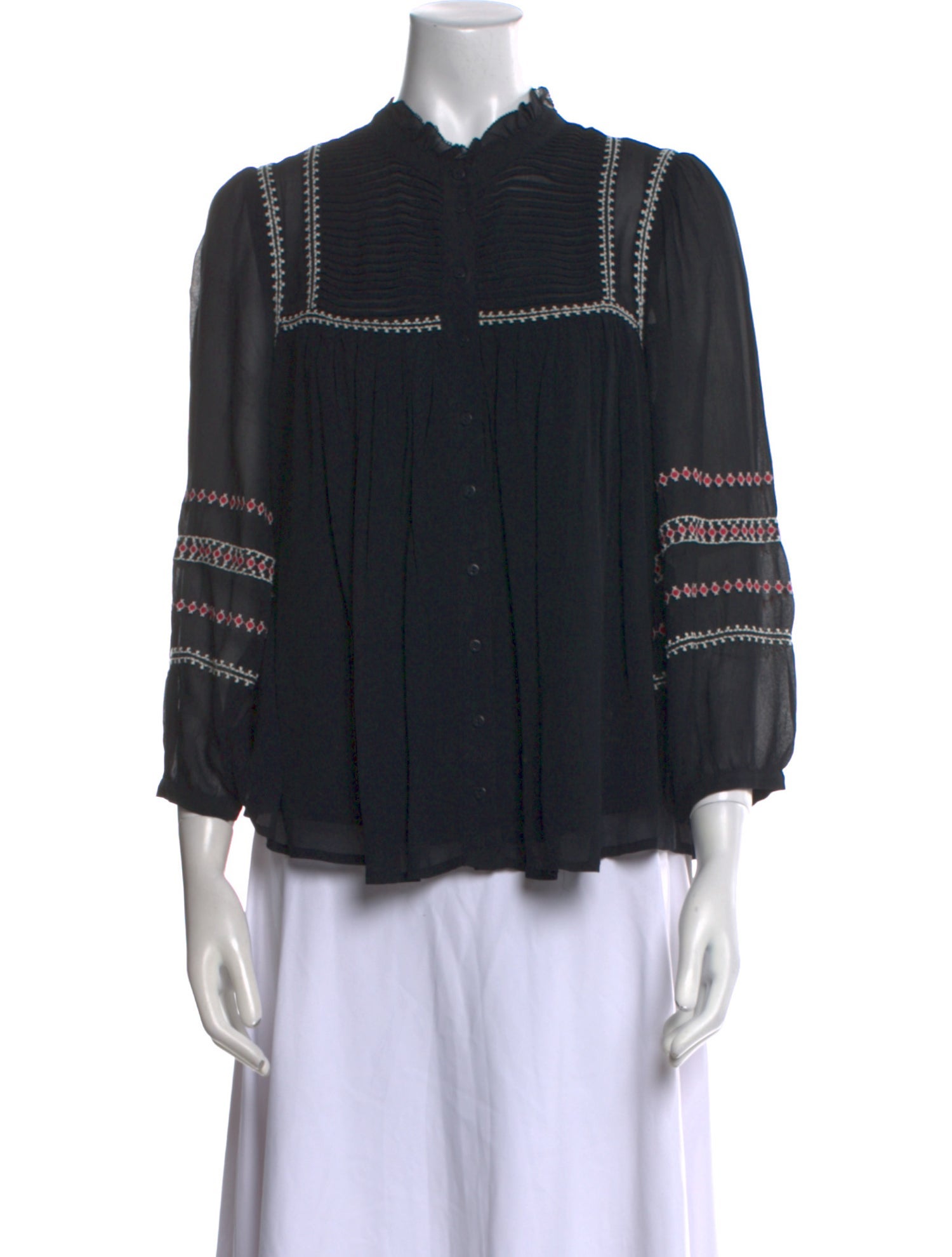 BA&SH Mock Neck Three-Quarter Sleeve Blouse