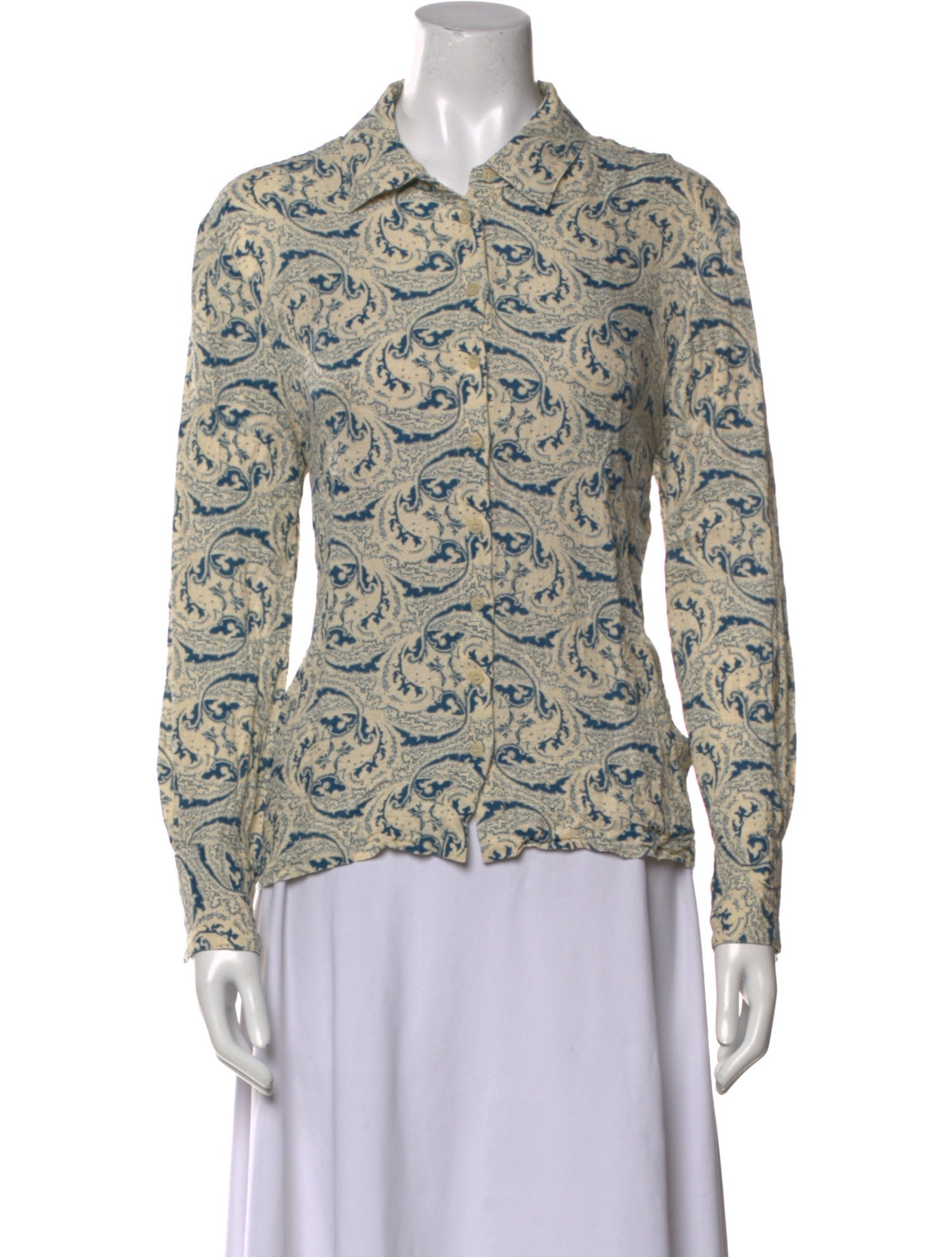 BA&SH Printed Long Sleeve Button-Up Top